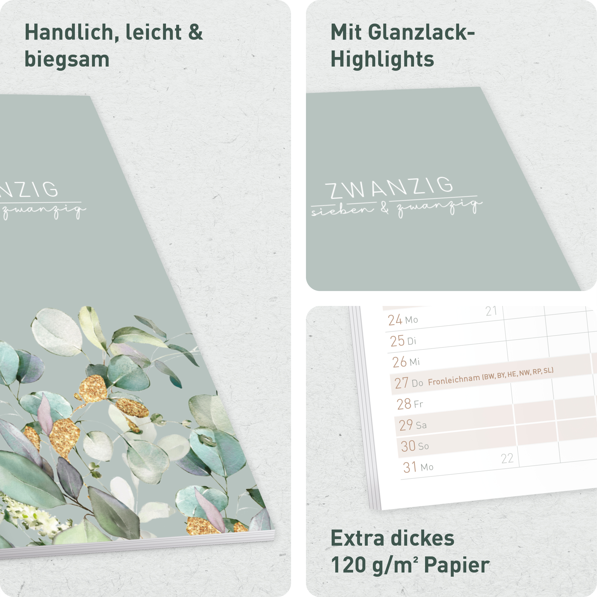 Artikelbild 2 des Artikels “Monatskalender 2026/2027 A6+ Slim Taschenkalender [Minty Leaves] “