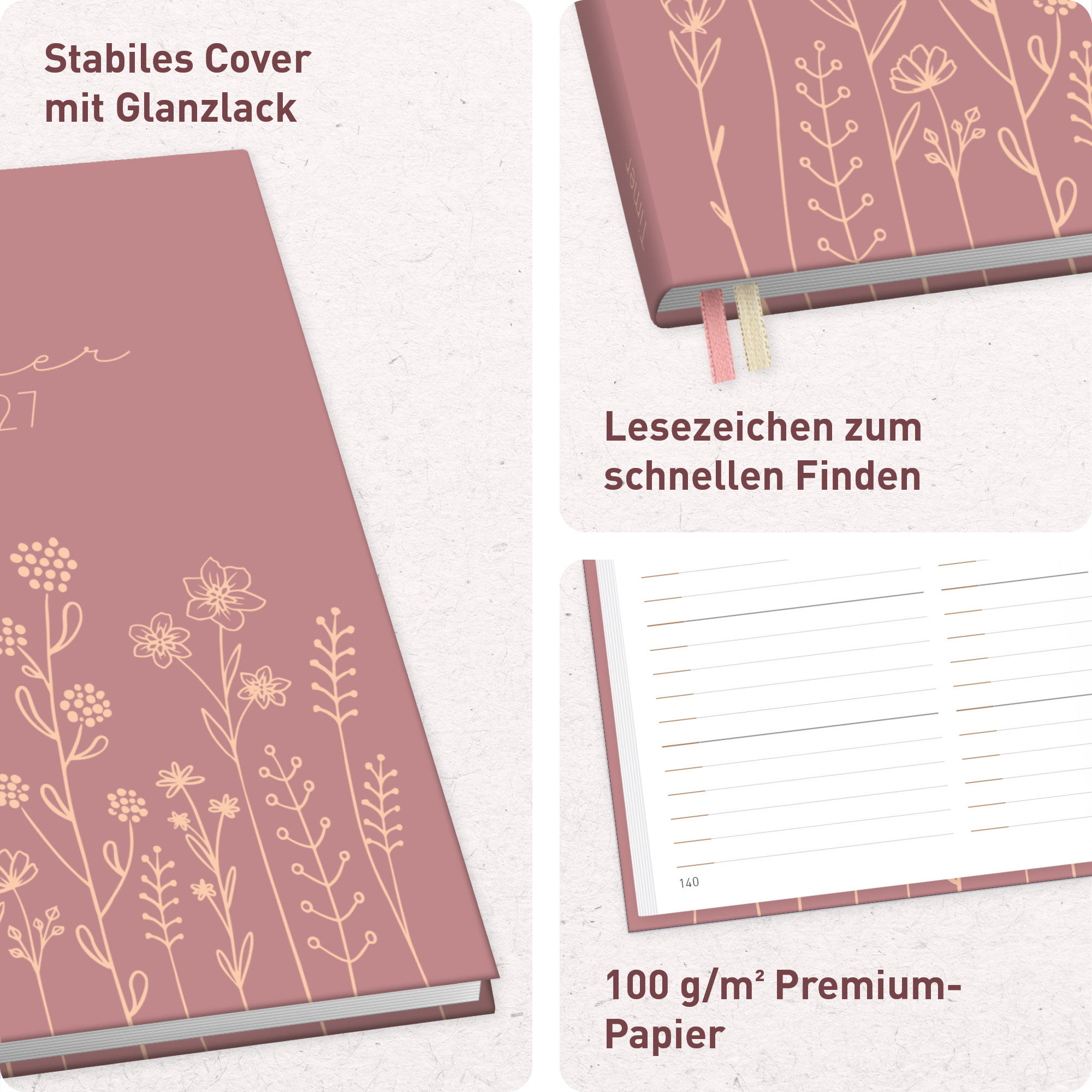 Artikelbild 2 des Artikels “Chäff-Timer Classic A5 2027 [Fine Flowers rosé] “