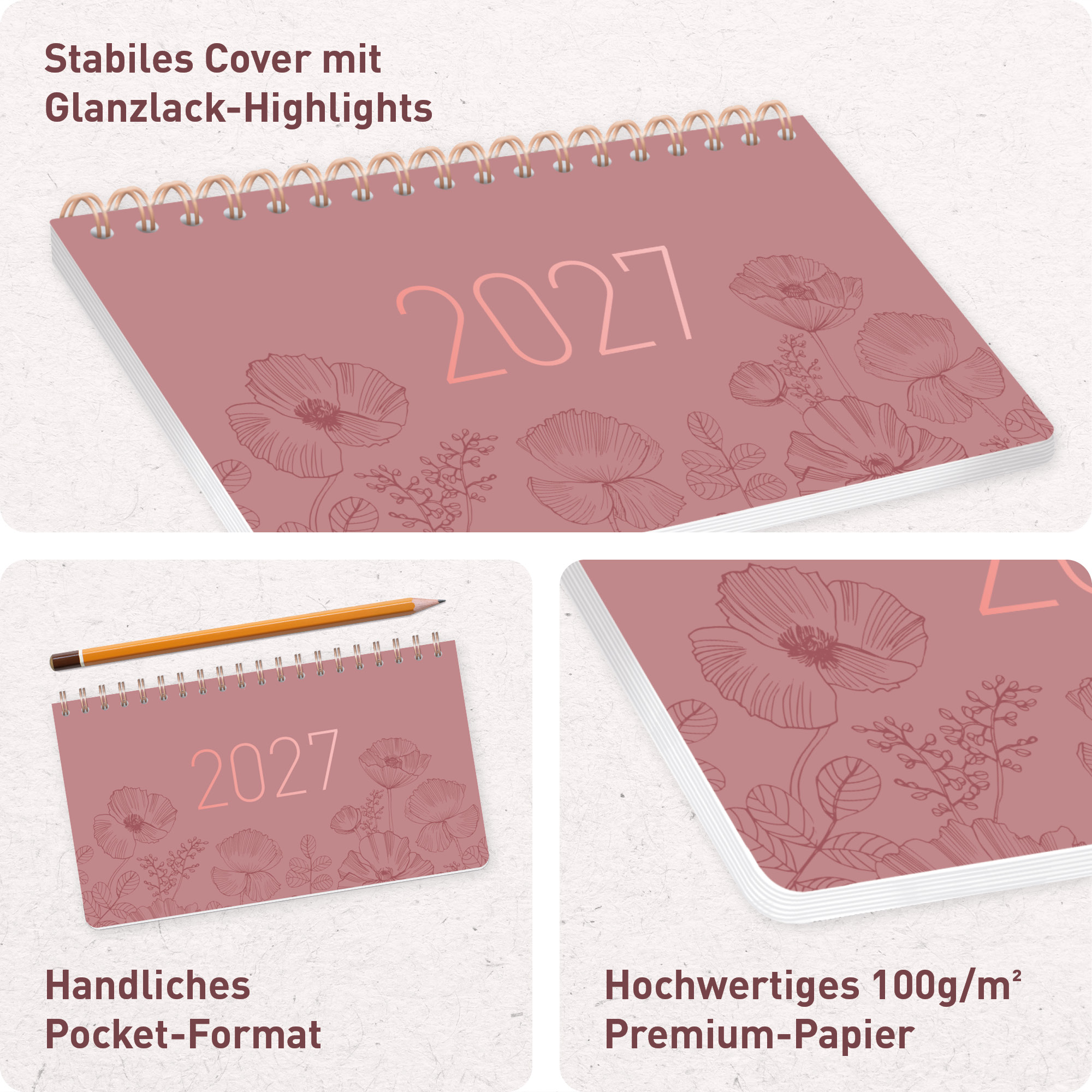 Artikelbild 2 des Artikels “Wochen-Tischkalender Pocket 2027 [Poppy rosé] “