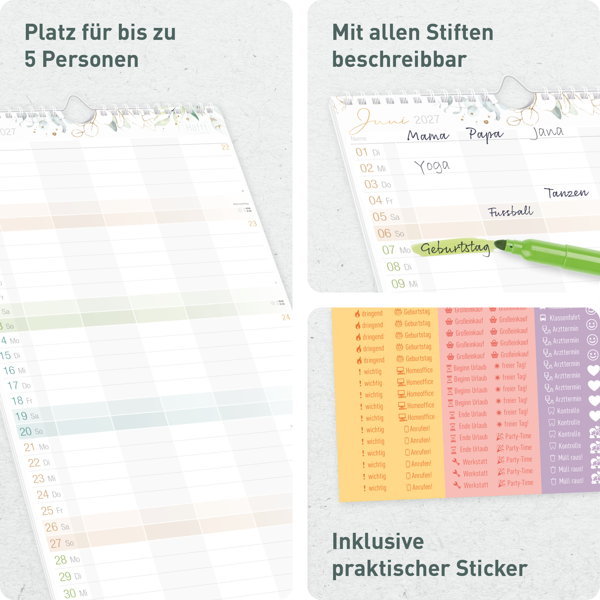 Artikelbild 2 des Artikels “Familienplaner 2027 Wandkalender mit 5 Spalten [Blattgold] “