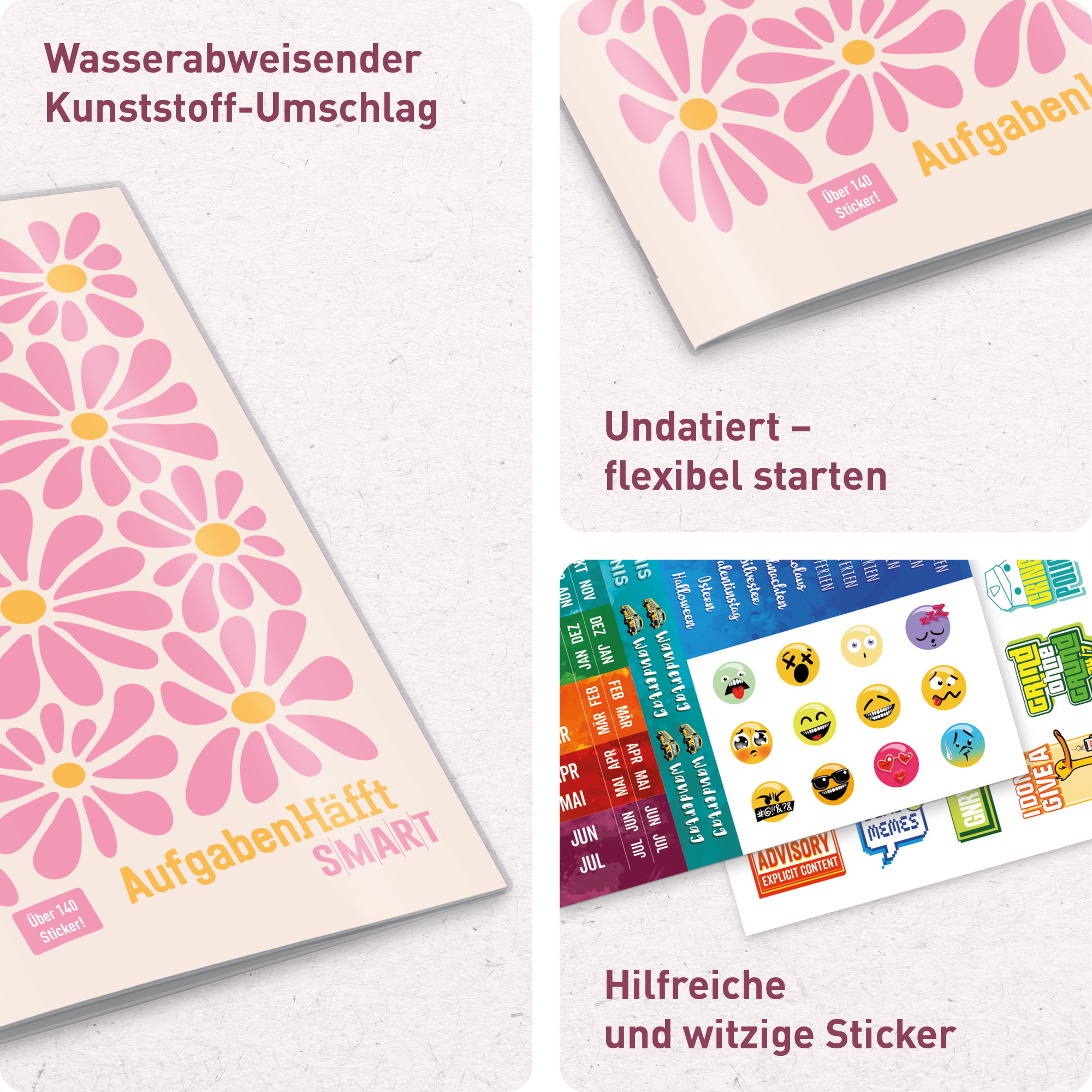 Artikelbild 2 des Artikels “Häfft Smart - Das Aufgabenheft mit Umschlag [Pink Flowers] “