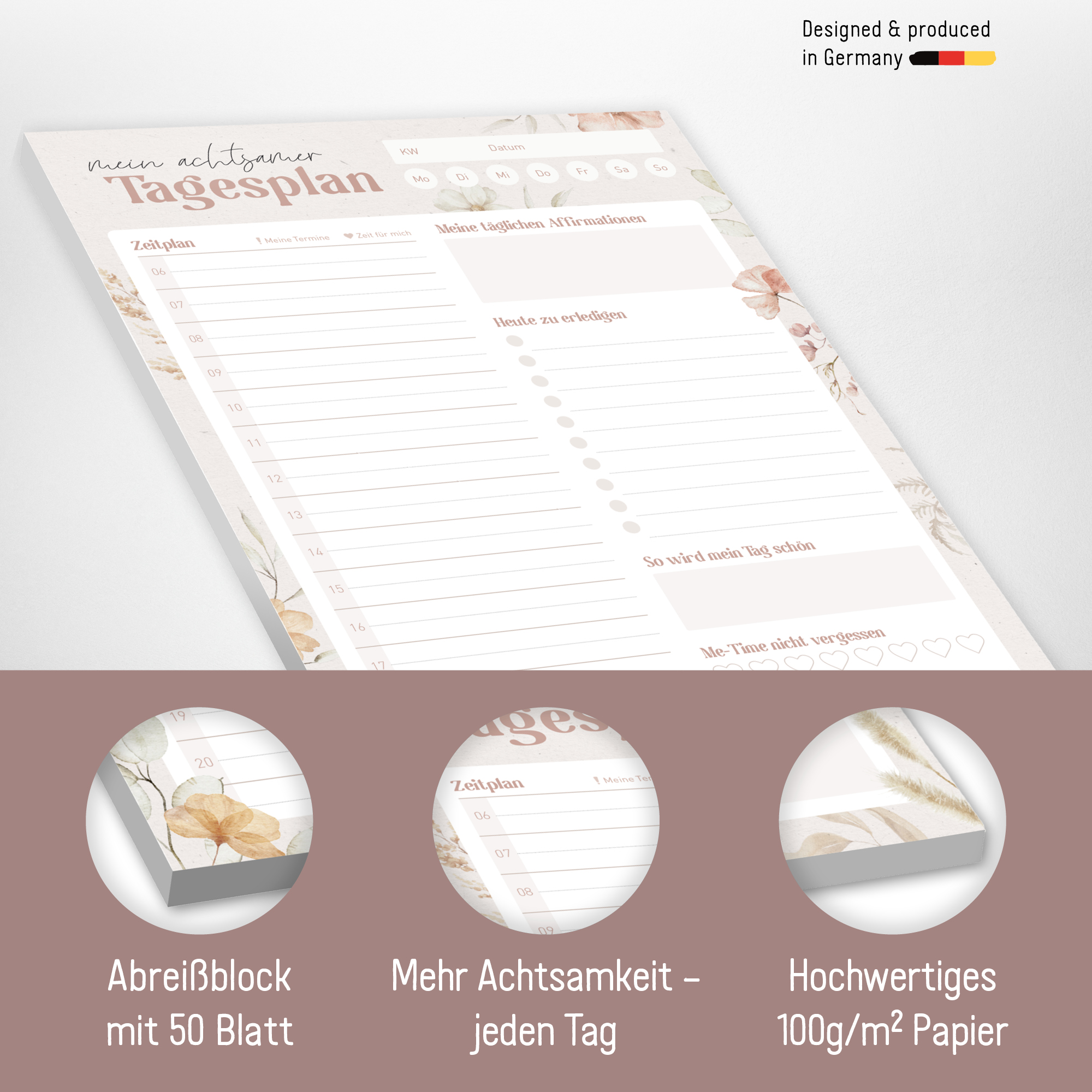 Artikelbild 2 des Artikels “Tagesplaner Achtsamkeit Block A5 [Calm Flowers] “