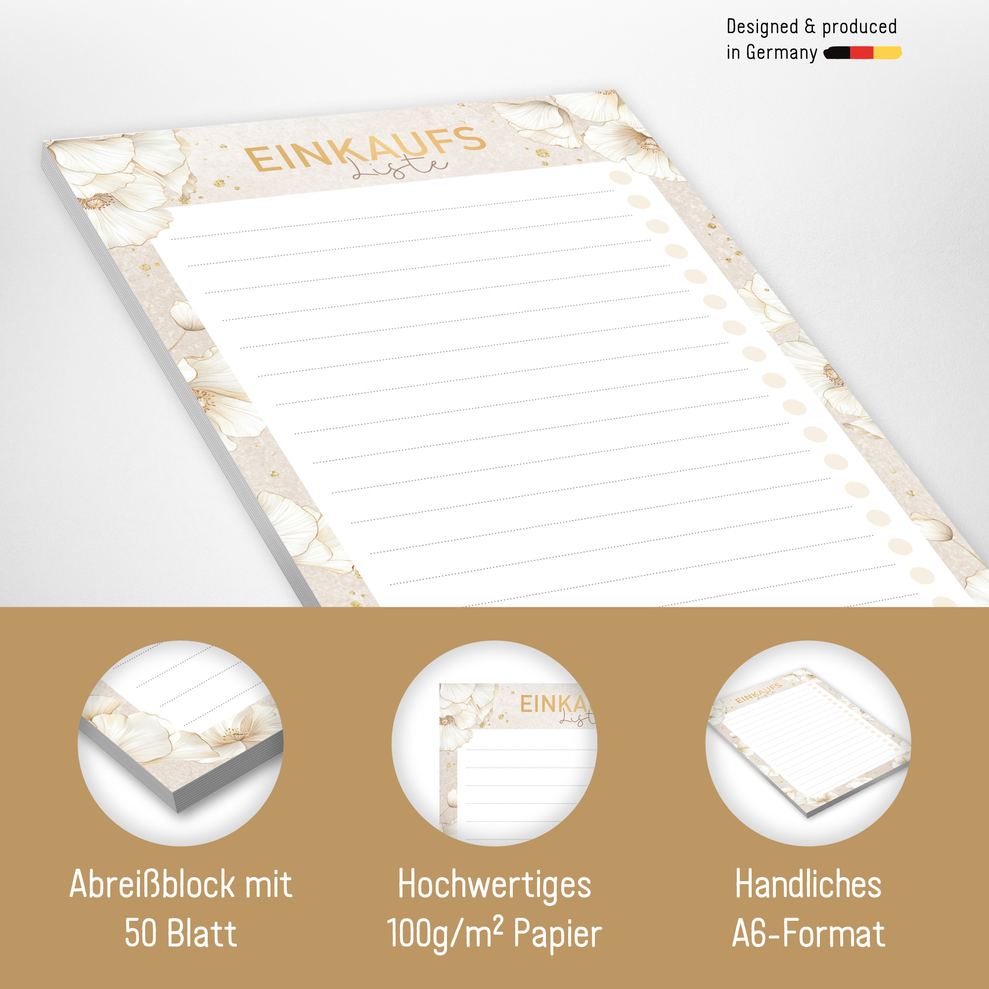 Artikelbild 2 des Artikels “Einkaufsliste Block A6 [Golden Blossoms] “