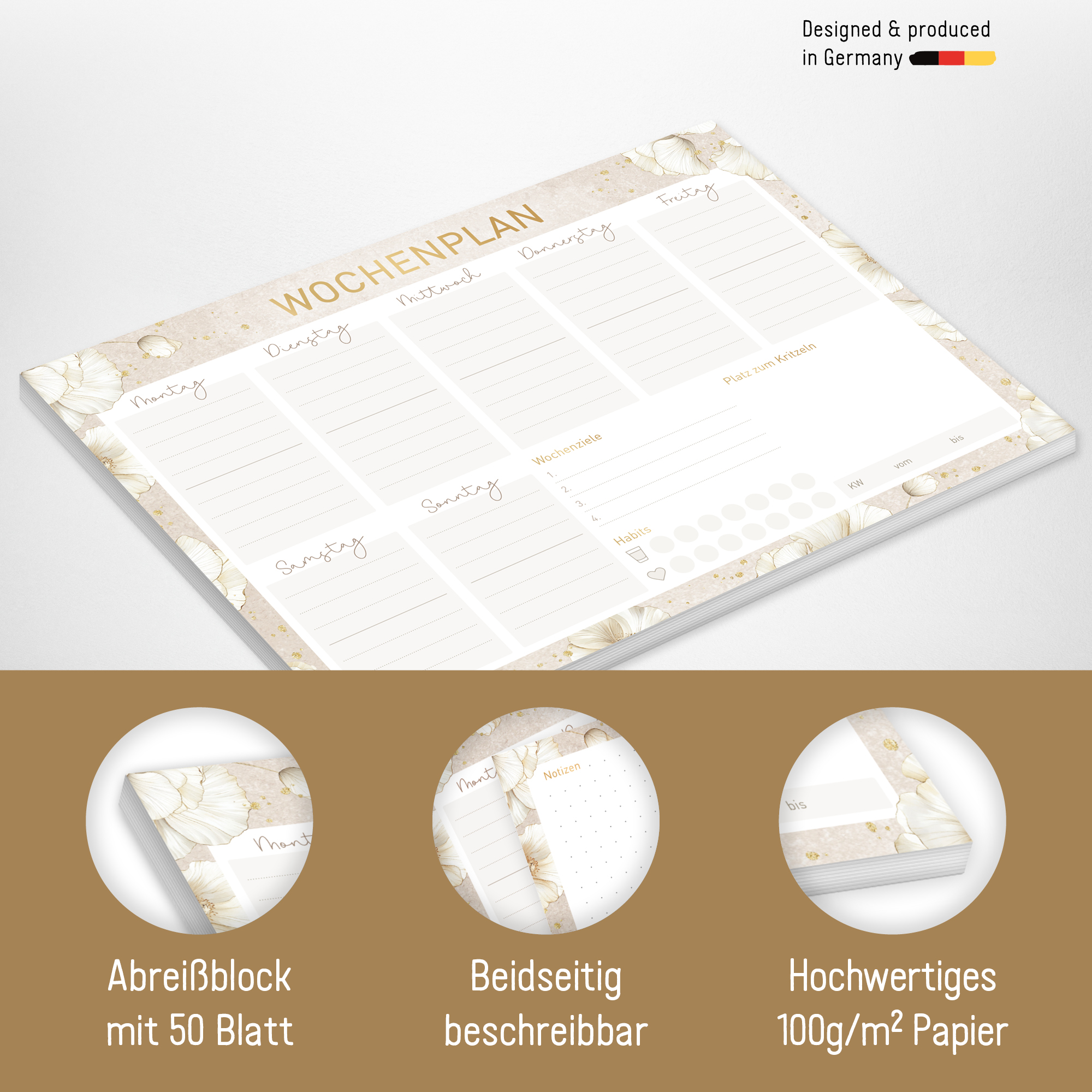 Artikelbild 2 des Artikels “paper&you Block A5 Wochenplan [Golden Blossoms] “