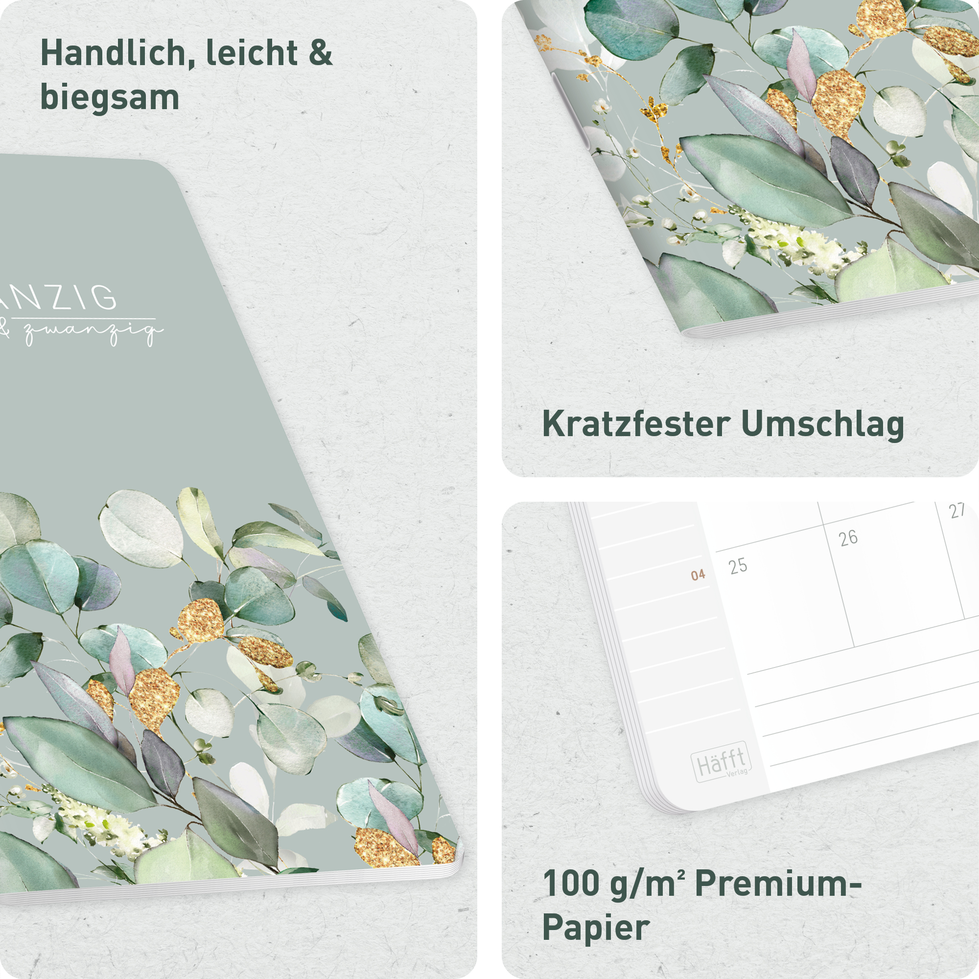 Artikelbild 2 des Artikels “Monatskalender 2026/2027 Square A6+ Taschenkalender [Minty Leaves] “