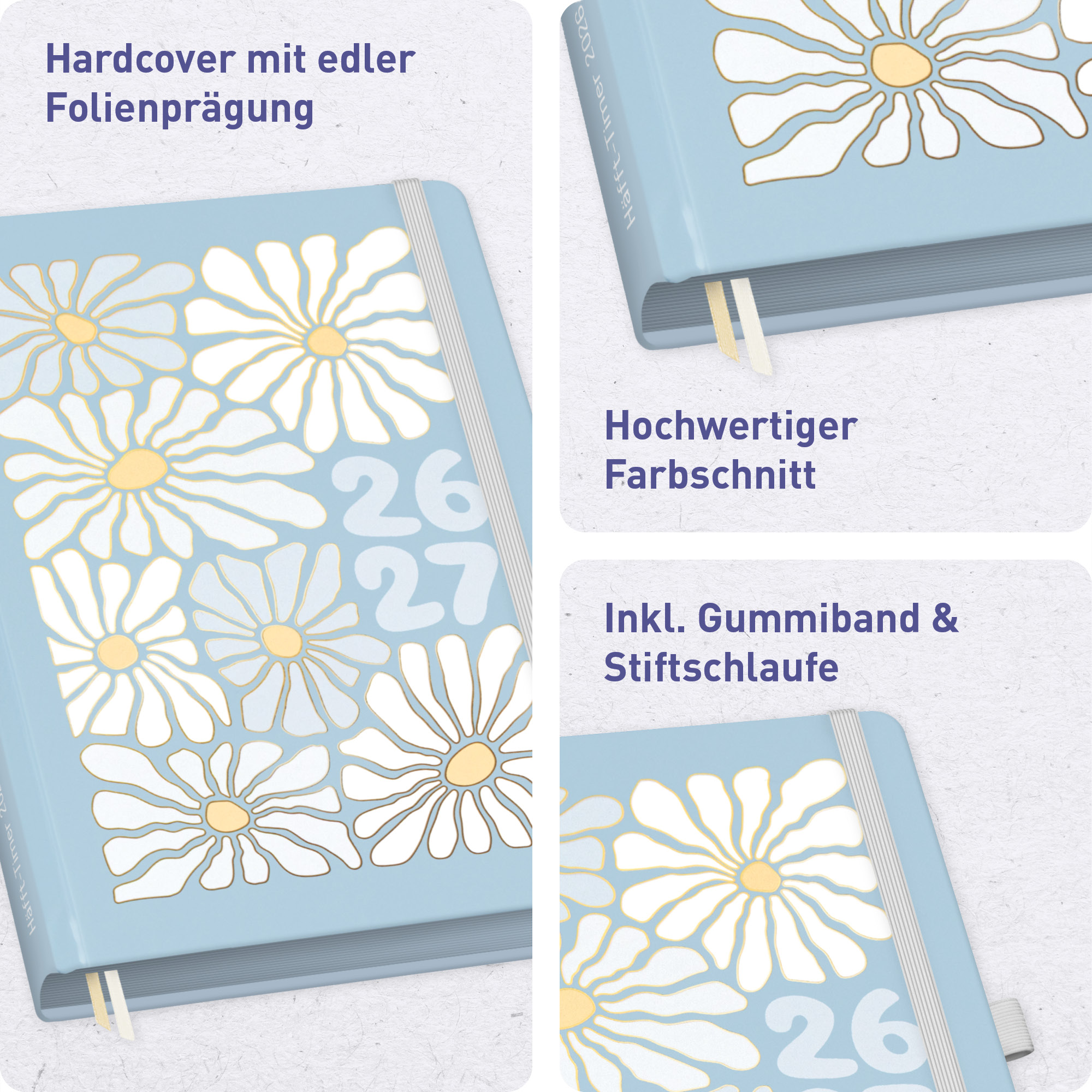Artikelbild 2 des Artikels “Häfft-Timer Deluxe A5 2026/2027 [Flower Power Blue] “