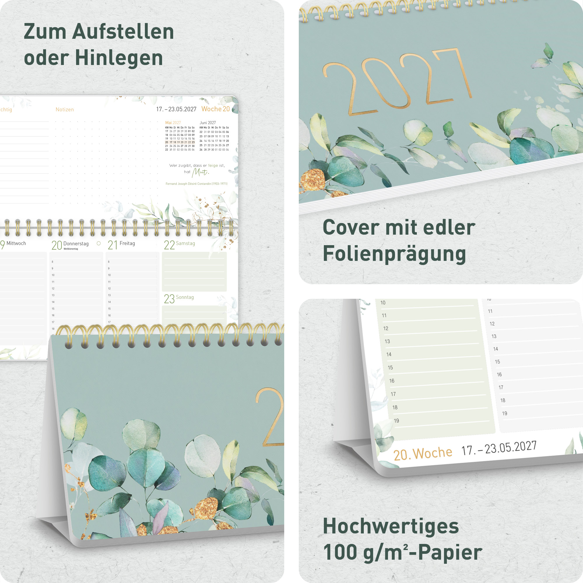 Artikelbild 2 des Artikels “Wochen-Tischkalender 2027 mit Aufsteller [Minty Leaves] “
