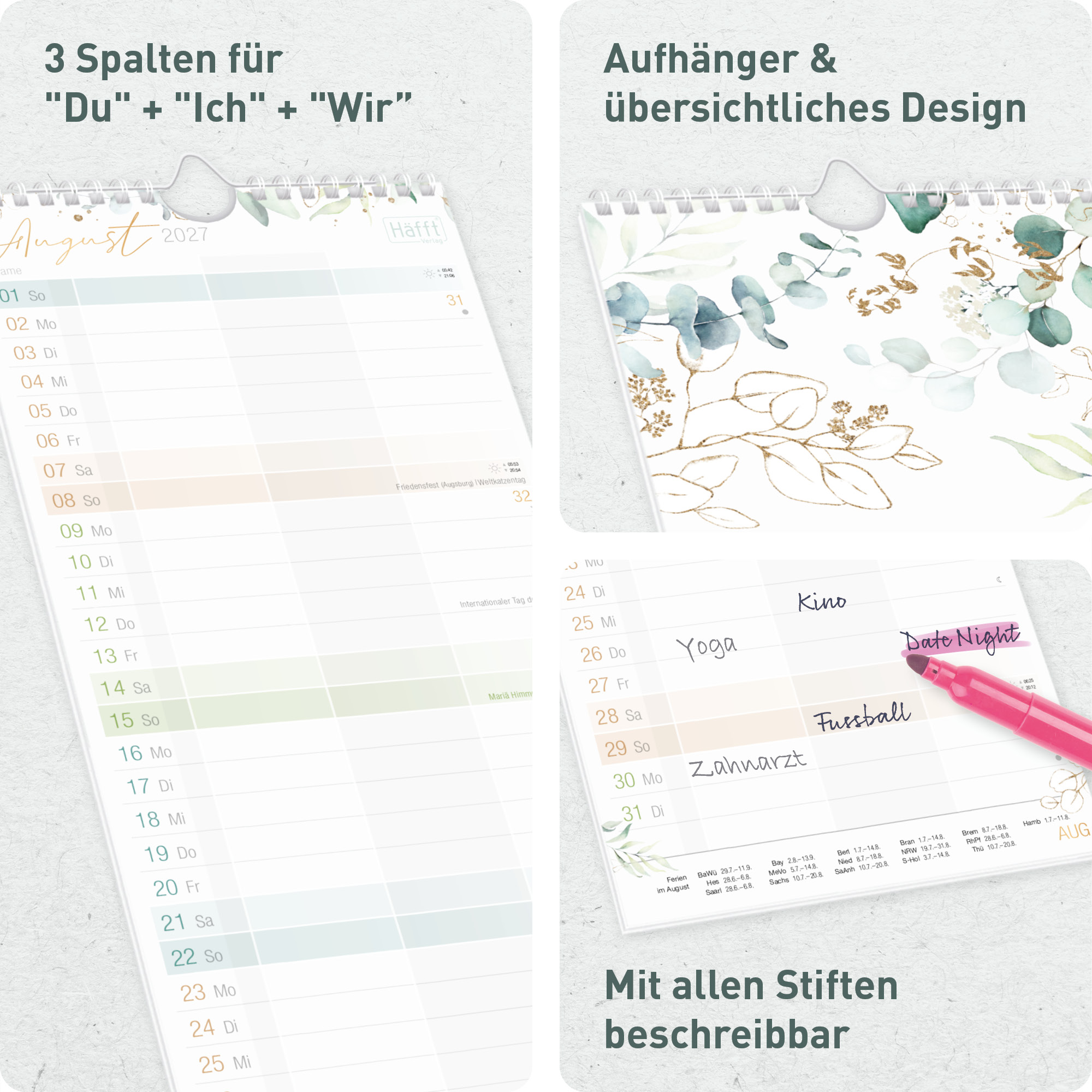 Artikelbild 2 des Artikels “Planer für Zwei 2027 Wandkalender mit 3 Spalten [Blattgold] “