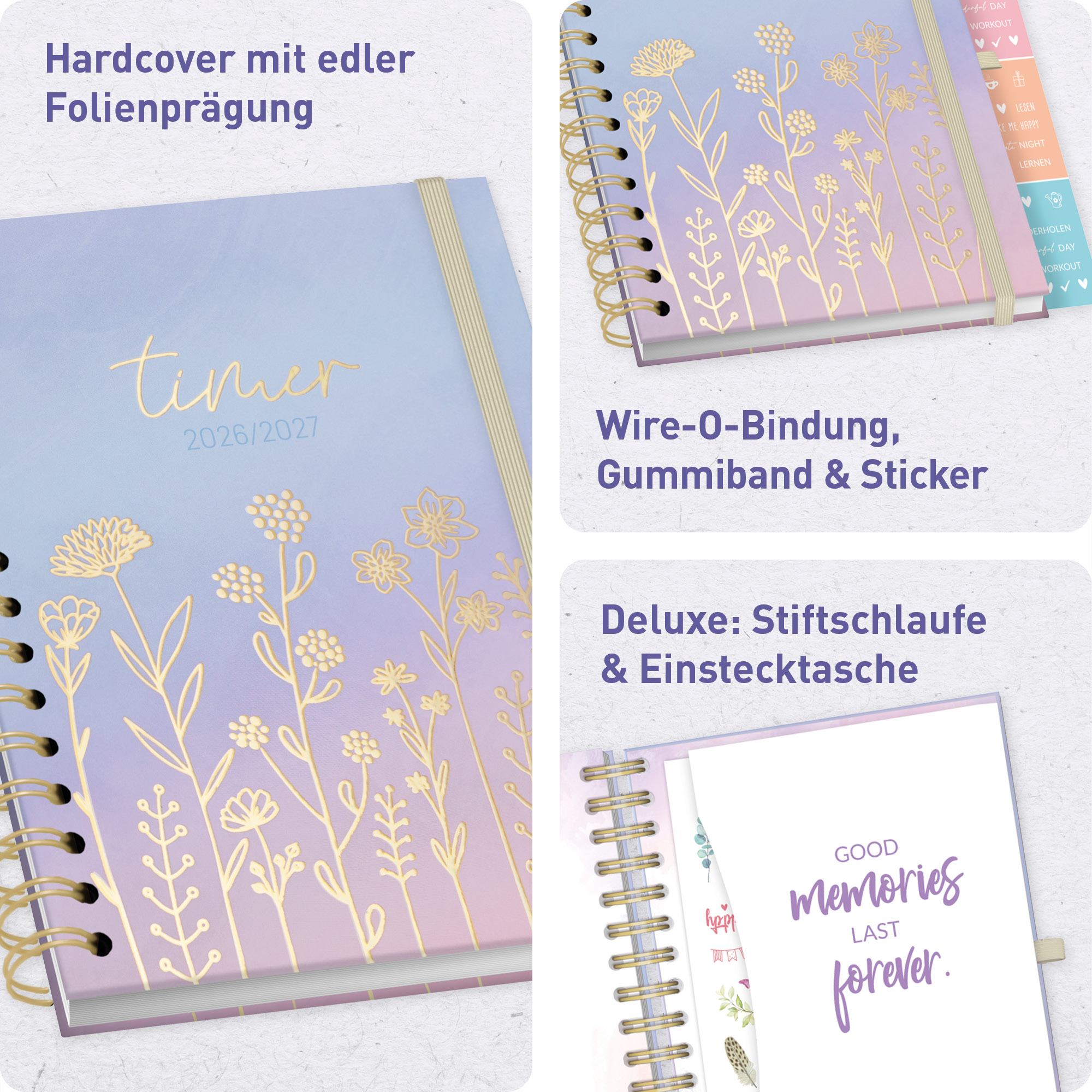Artikelbild 2 des Artikels “Häfft-Timer Fancy Deluxe A5 2026 2027 [Fine Flowers lila] “