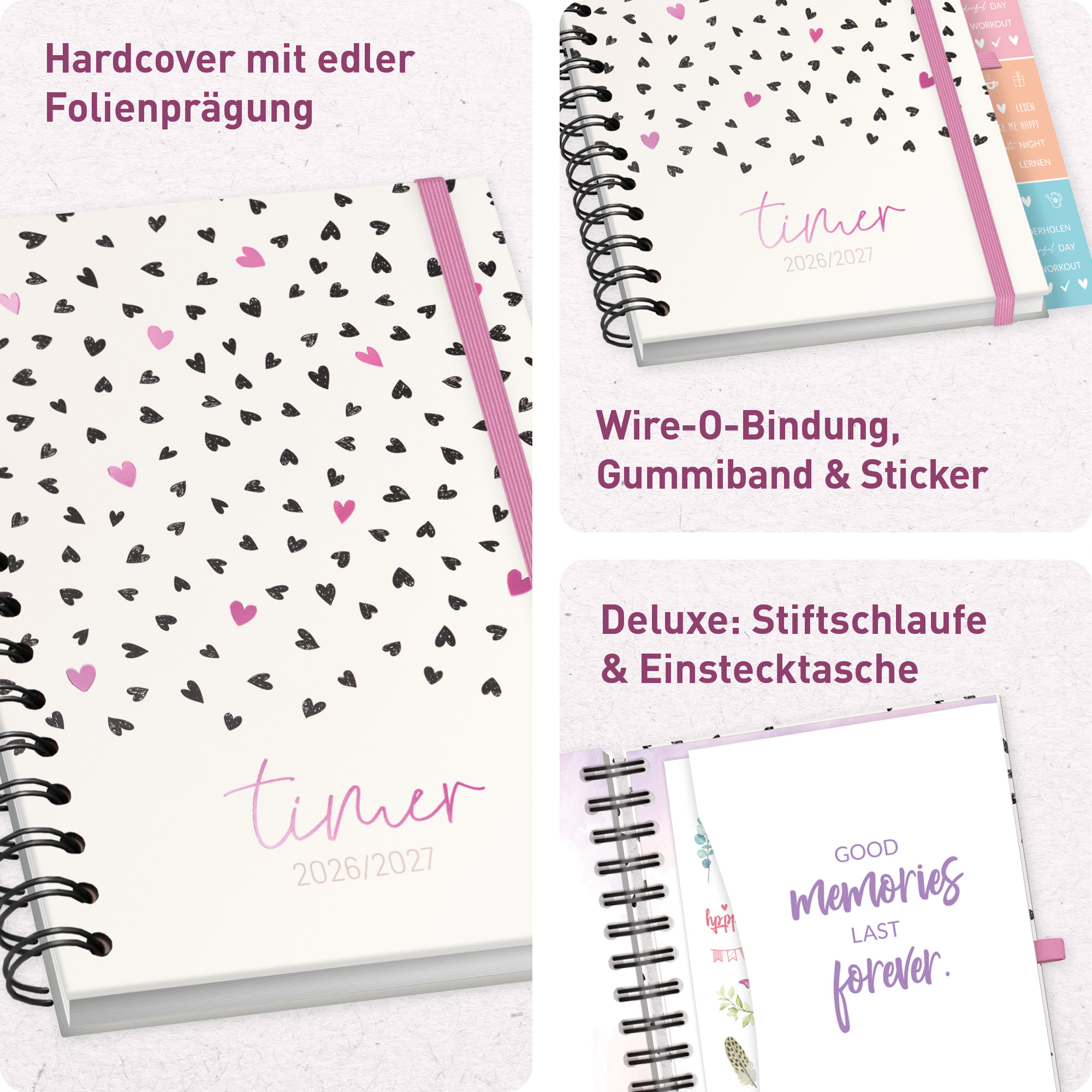 Artikelbild 2 des Artikels “Häfft-Timer Fancy Deluxe A5 2026/2027 [Pink Hearts] “