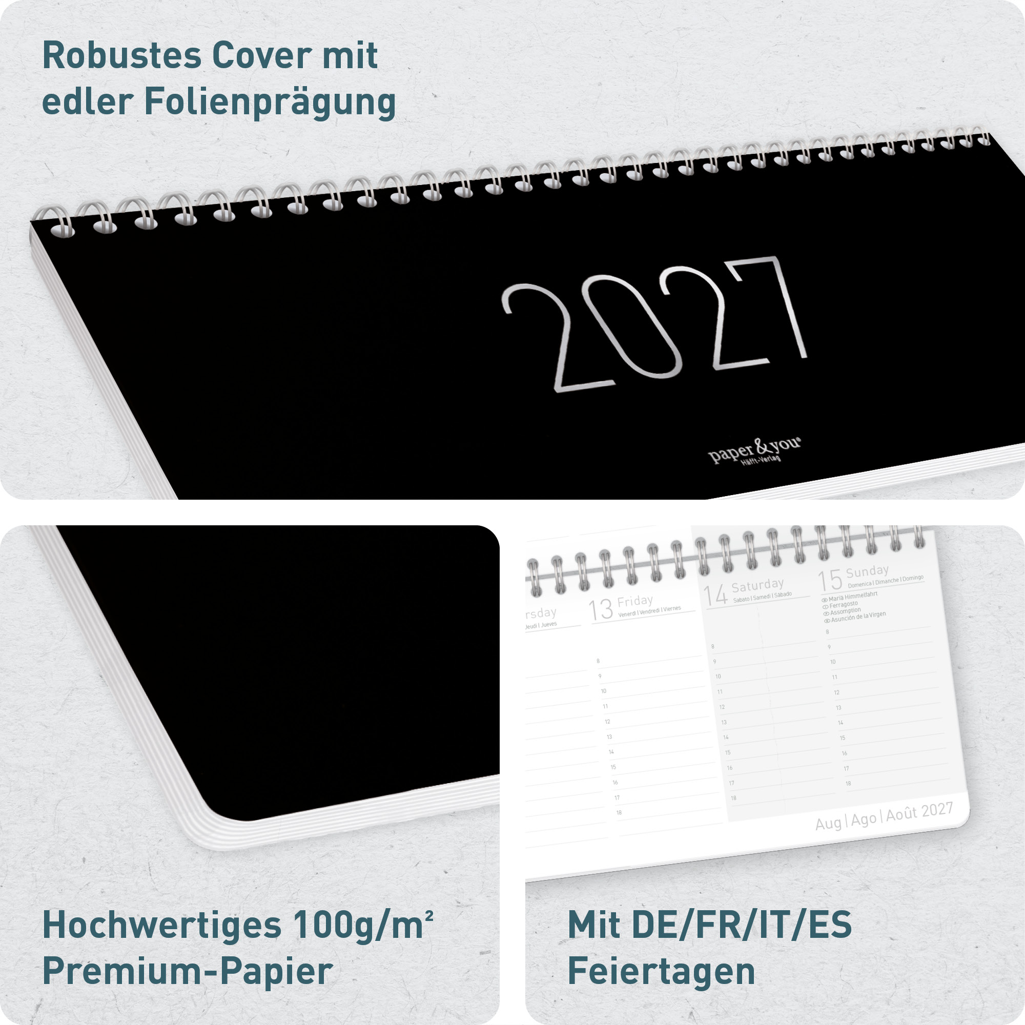 Artikelbild 2 des Artikels “Internationaler Wochen-Tischkalender quer 2027 [Black Edition] “
