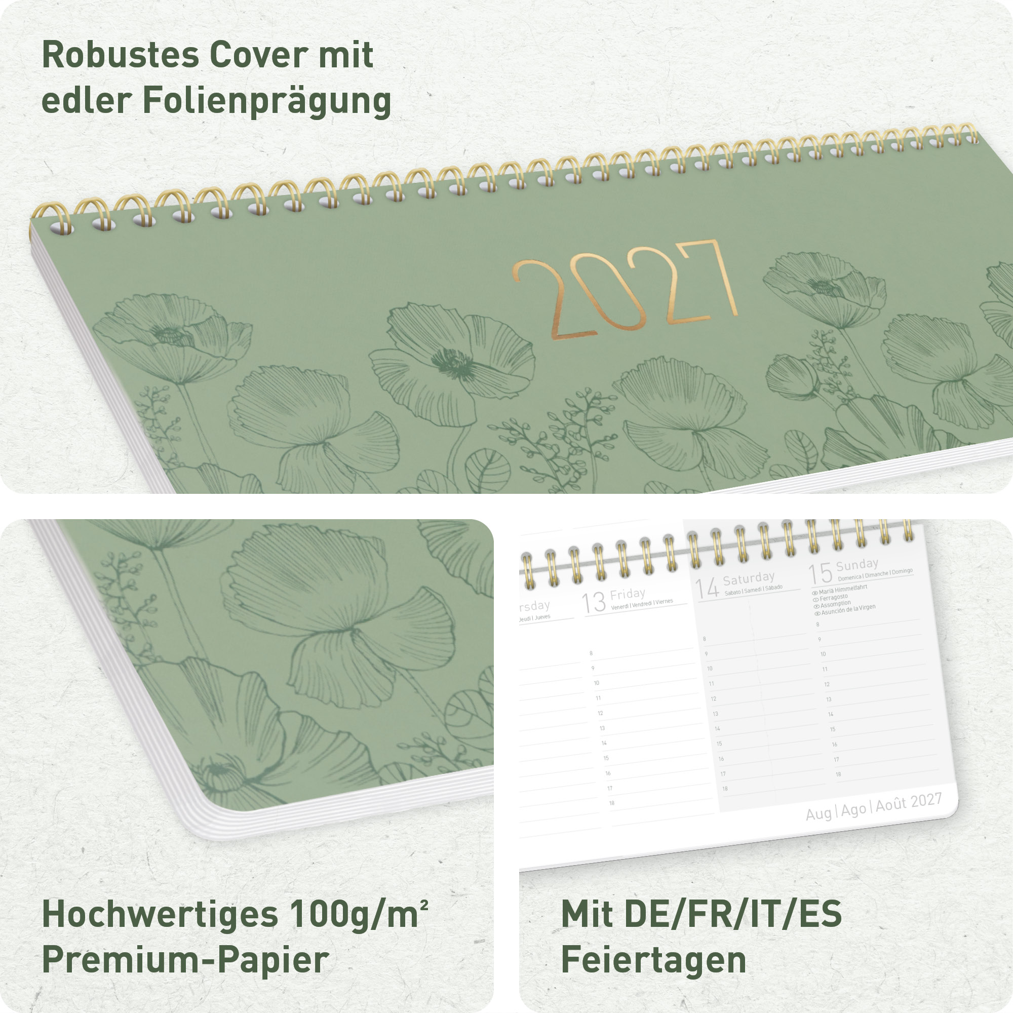 Artikelbild 2 des Artikels “Internationaler Wochen-Tischkalender quer 2027 [Green Poppy] “