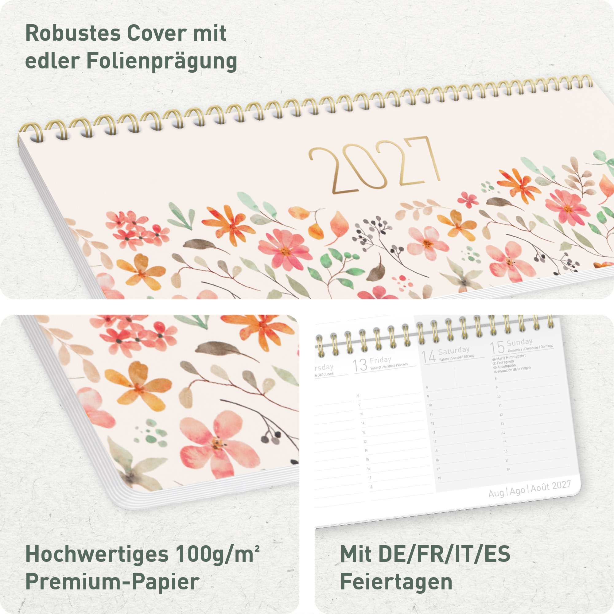 Artikelbild 2 des Artikels “Internationaler Wochen-Tischkalender quer 2027 [Wild Blossoms] “
