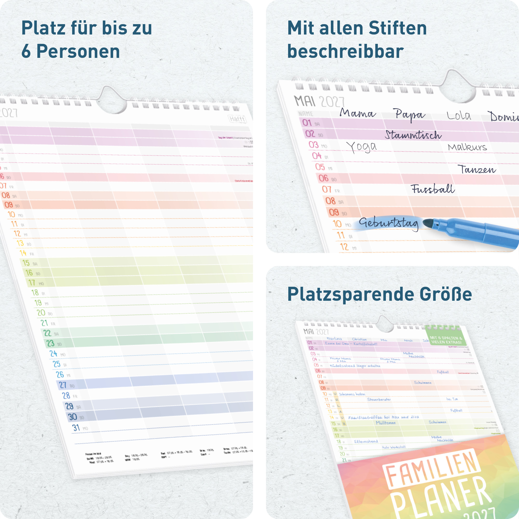 Artikelbild 2 des Artikels “Familienplaner kompakt 2027 Wandkalender mit 6 Spalten [Rainbow] “