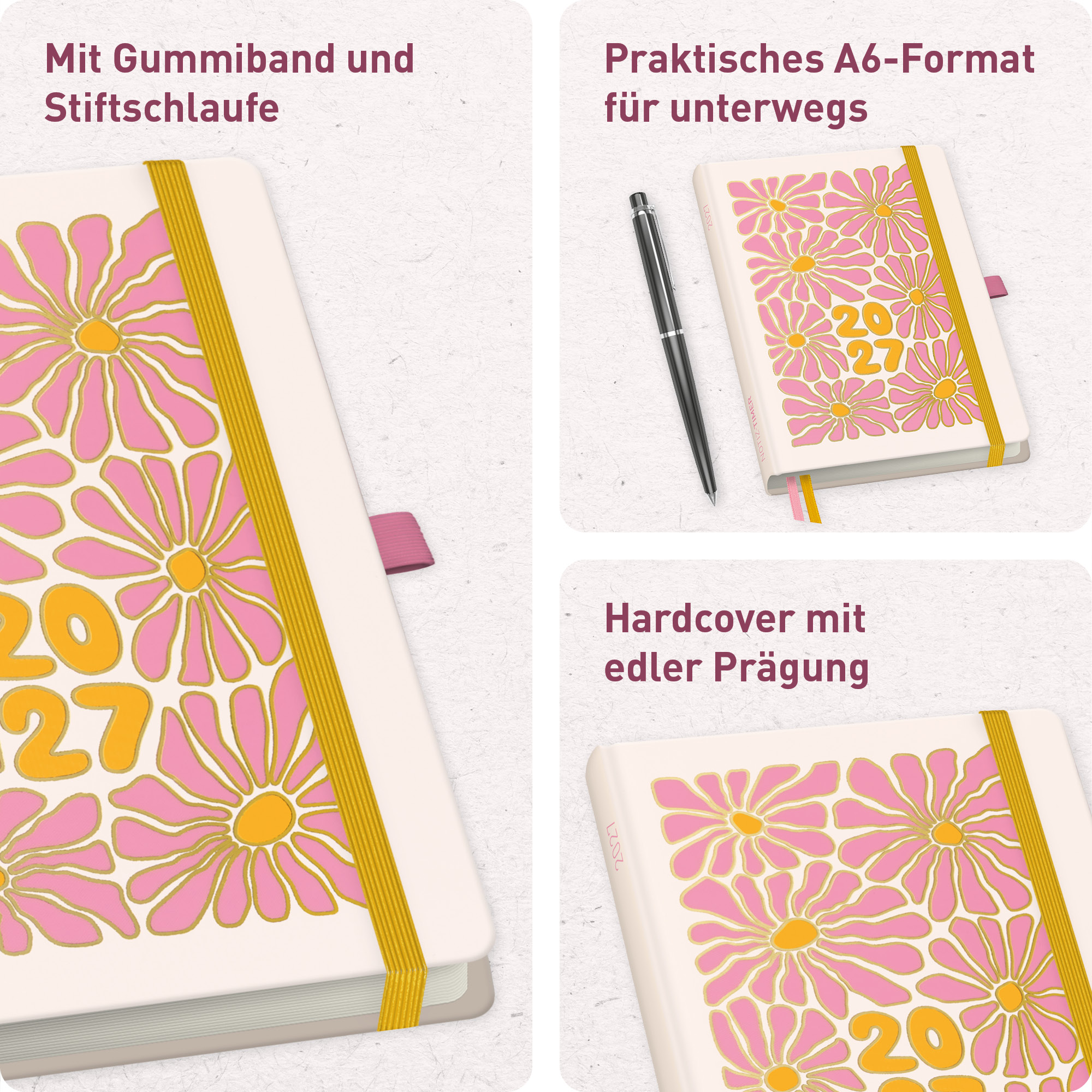 Artikelbild 2 des Artikels “Wochen-Notiz-Kalender A6 2027 [Pink Flowers] “