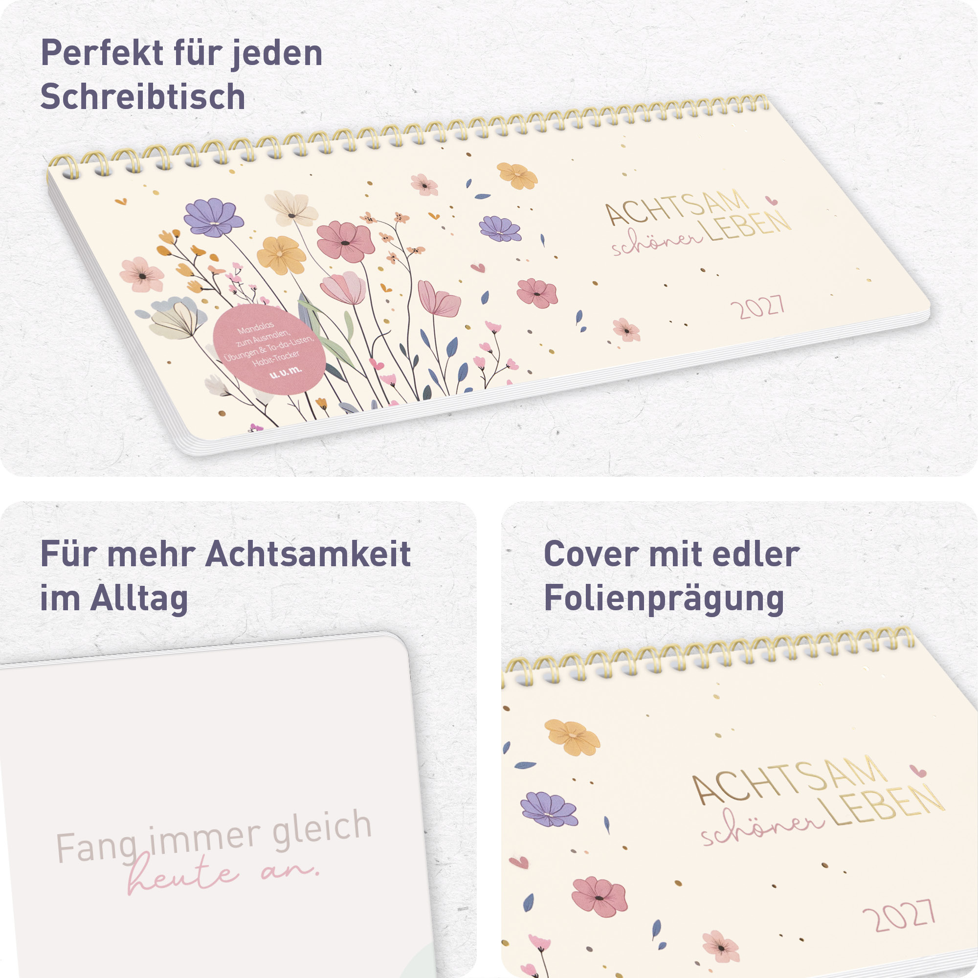Artikelbild 2 des Artikels “Wochen-Tischkalender 2027 quer Achtsamkeitskalender [Flower Joy] “