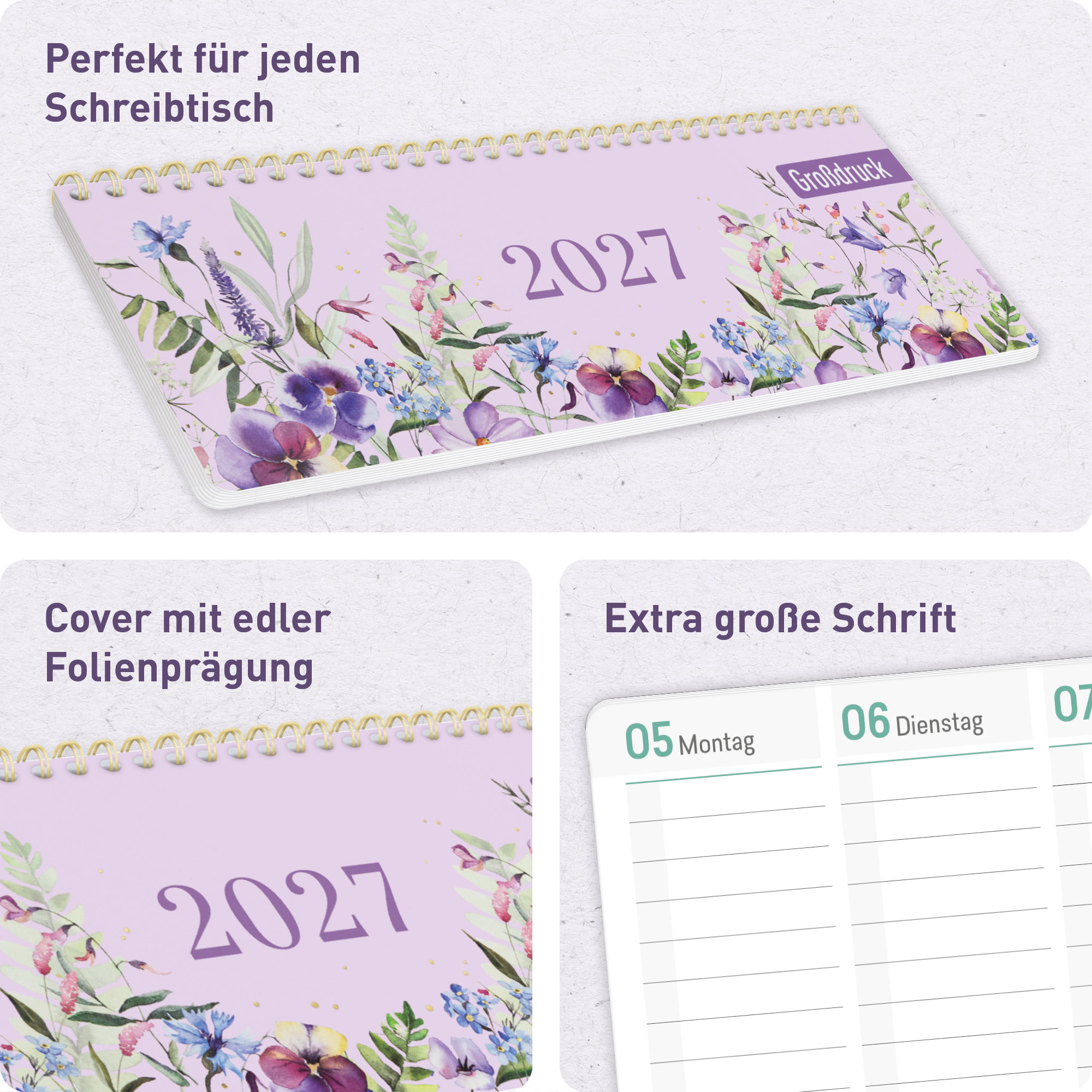 Artikelbild 2 des Artikels “Wochen-Tischkalender 2027 Großdruckkalender quer [Blütentraum] “
