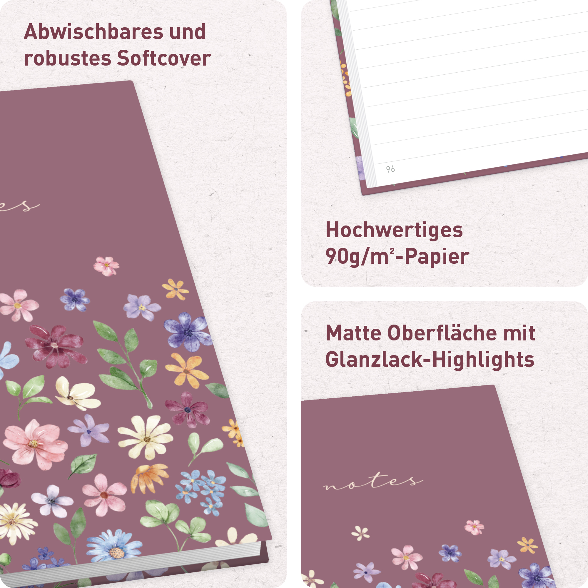 Artikelbild 2 des Artikels “paper&you Notizbuch A5 liniert [Berry Blossoms] “