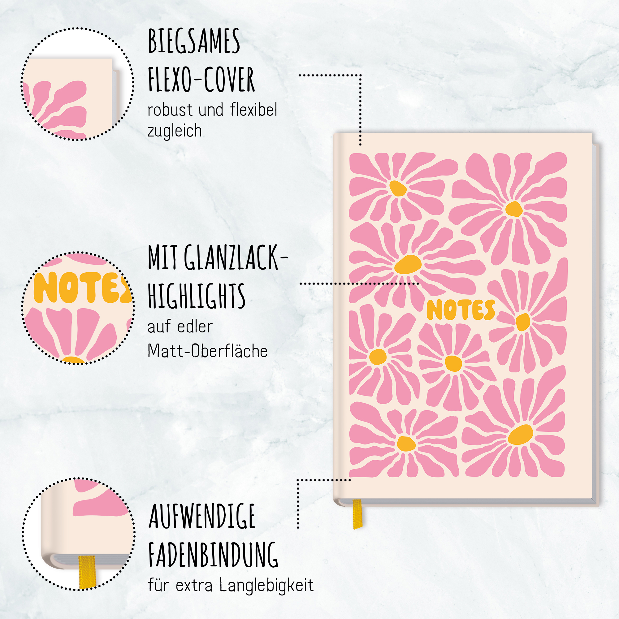 Artikelbild 2 des Artikels “paper&you Notizbuch A5 liniert [Pink Flowers] “