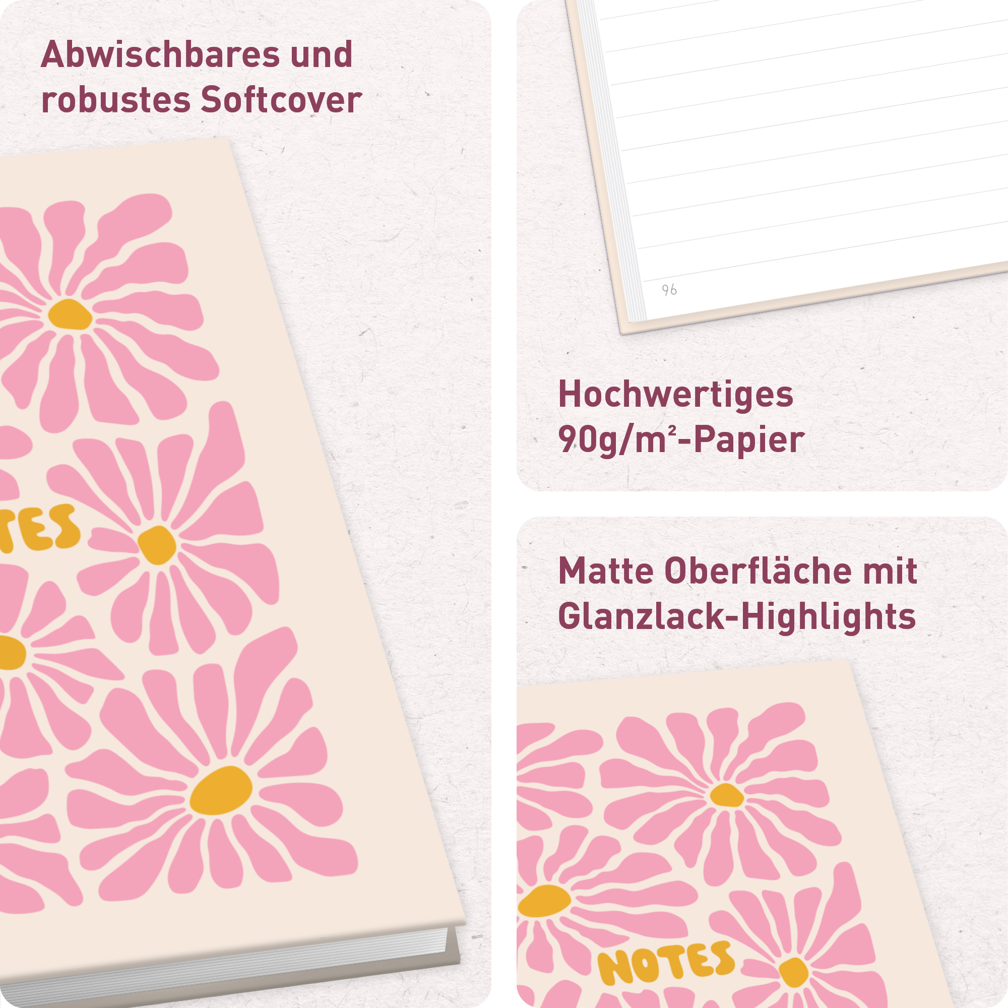 Artikelbild 2 des Artikels “paper&you Notizbuch A5 liniert [Pink Flowers] “