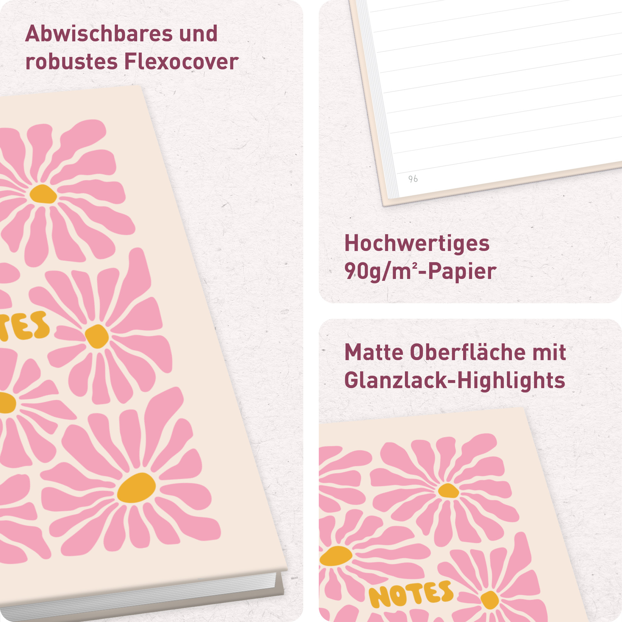 Artikelbild 2 des Artikels “paper&you Notizbuch A5 liniert [Pink Flowers] “
