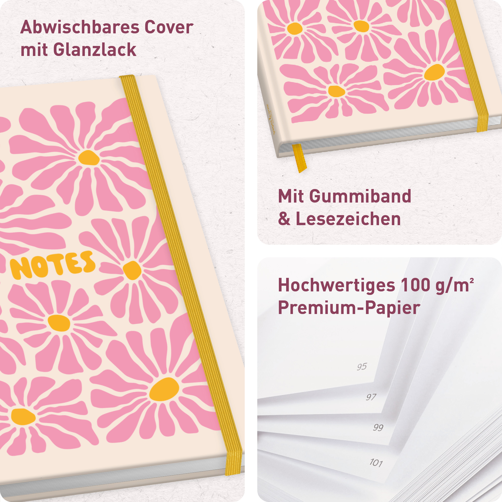 Artikelbild 2 des Artikels “paper&you Notizbuch A5+ blanko [Pink Flowers] “
