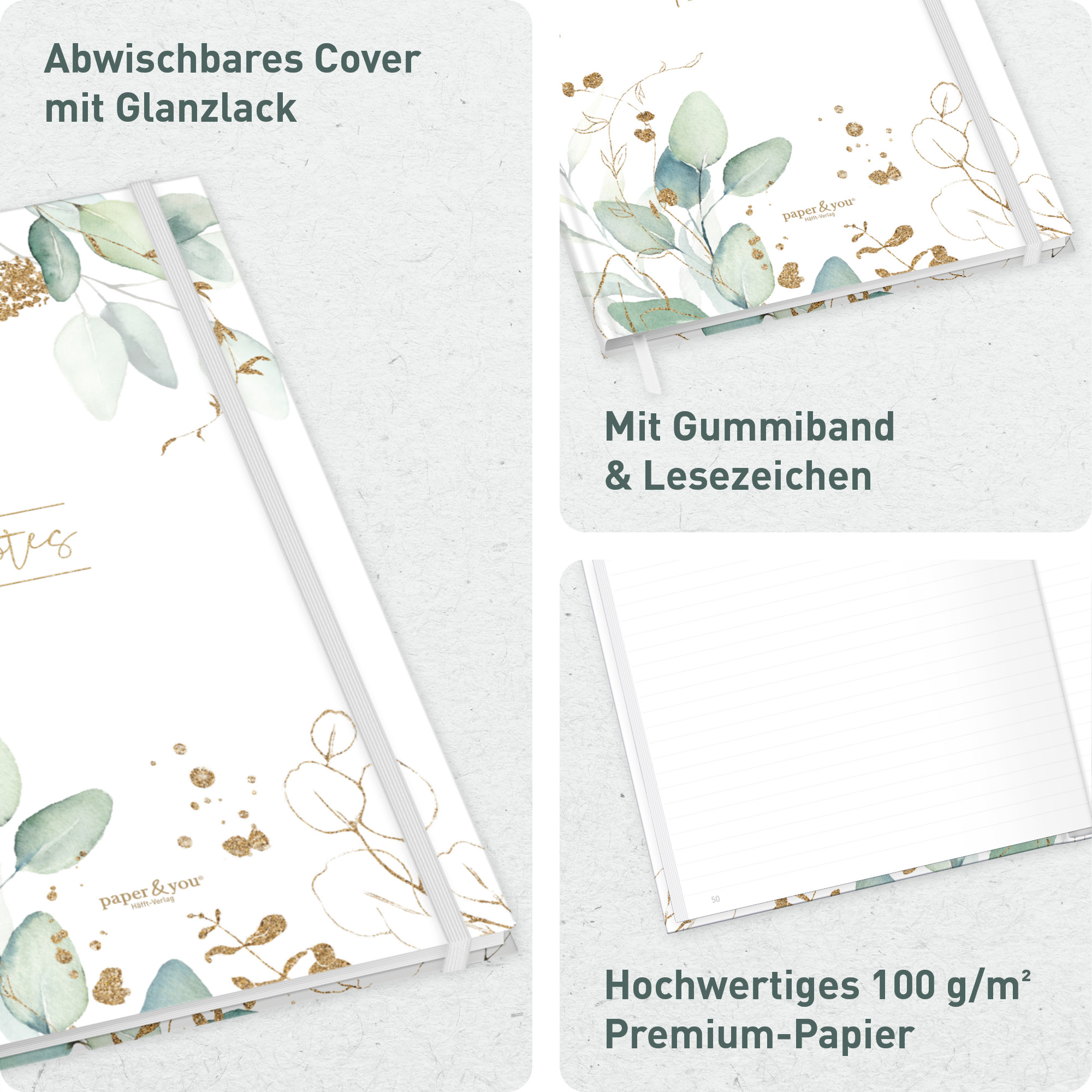 Artikelbild 2 des Artikels “paper&you Notizbuch A4+ liniert [Blattgold] “