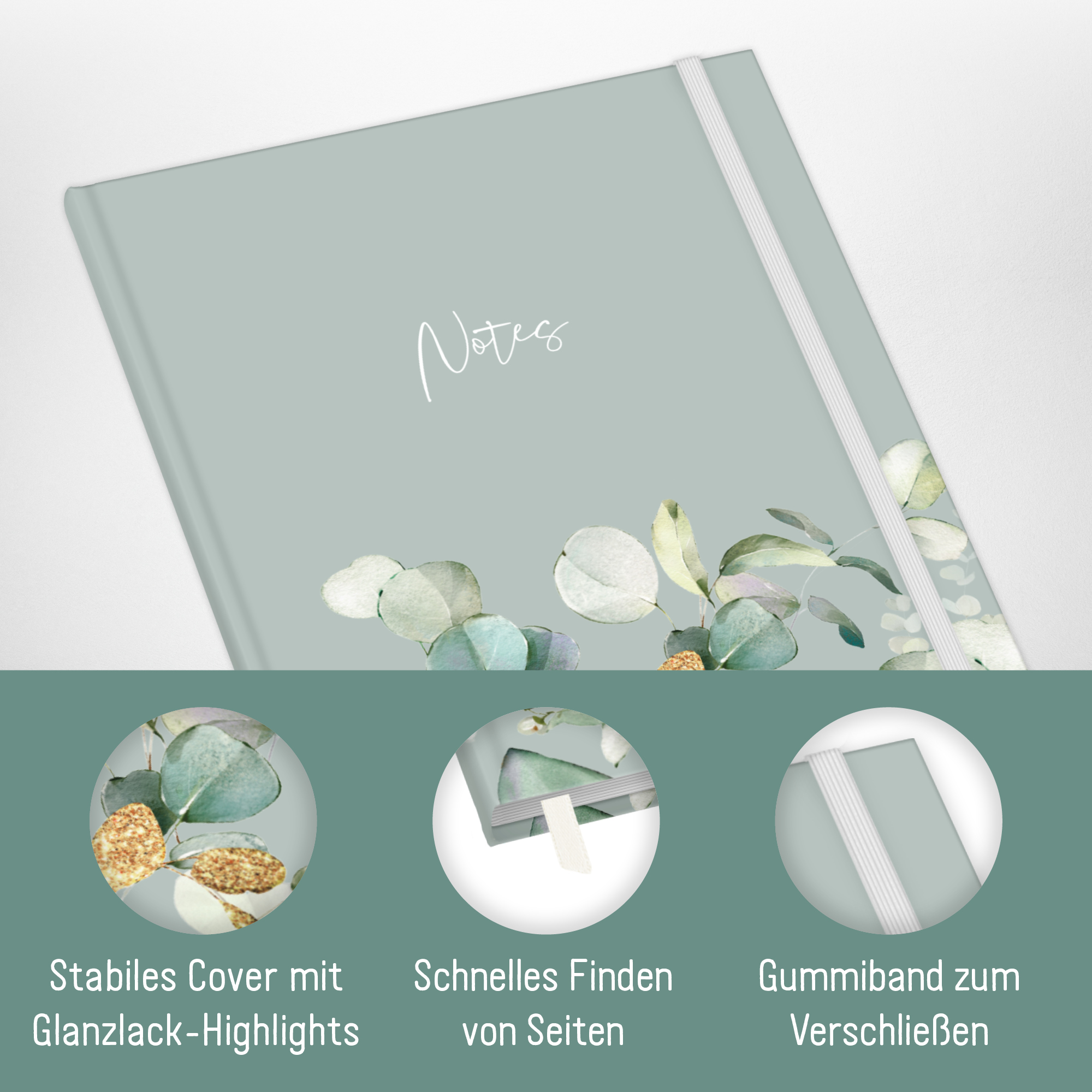 Artikelbild 2 des Artikels “paper&you Notizbuch A4+ liniert [Minty Leaves] “