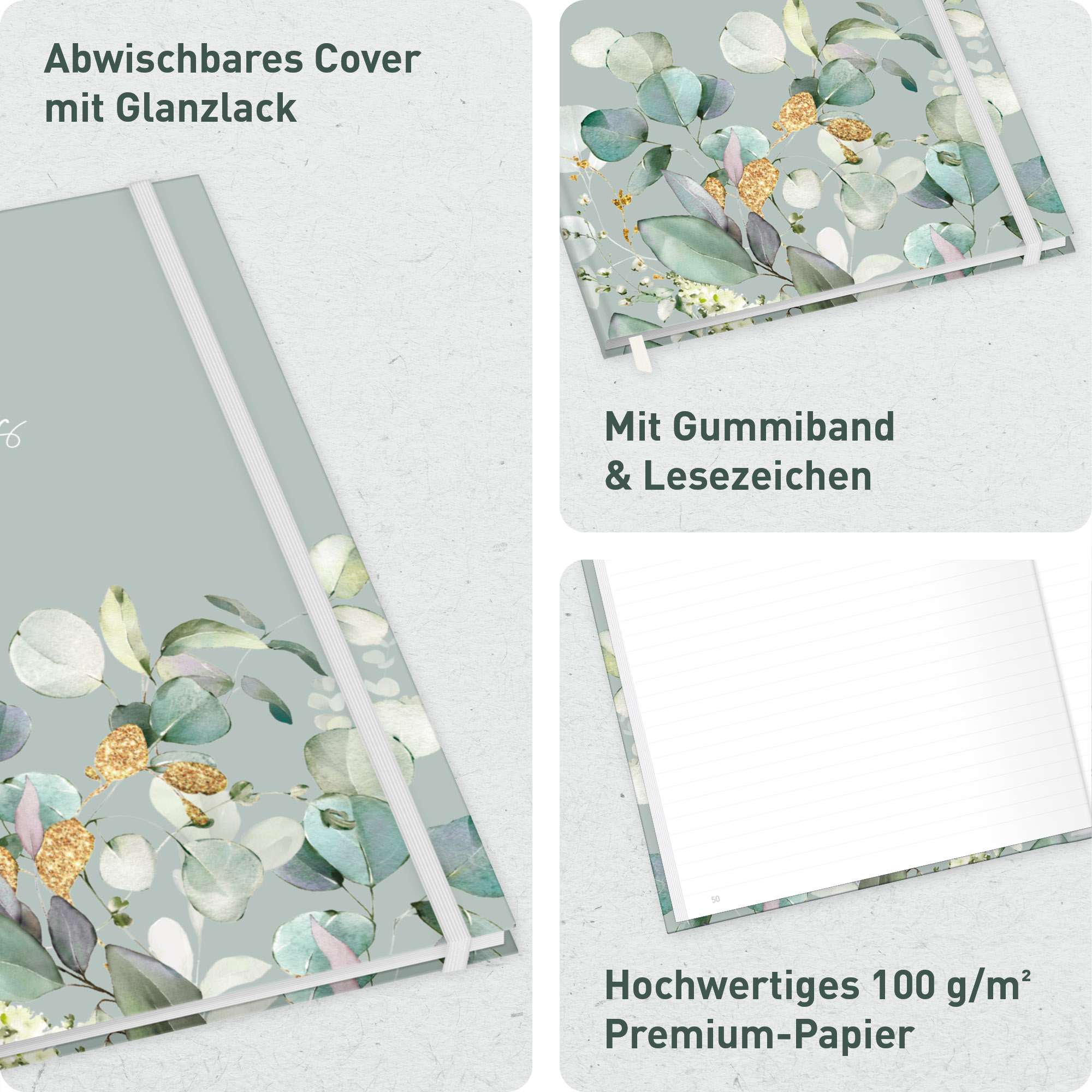 Artikelbild 2 des Artikels “paper&you Notizbuch A4+ liniert [Minty Leaves] “