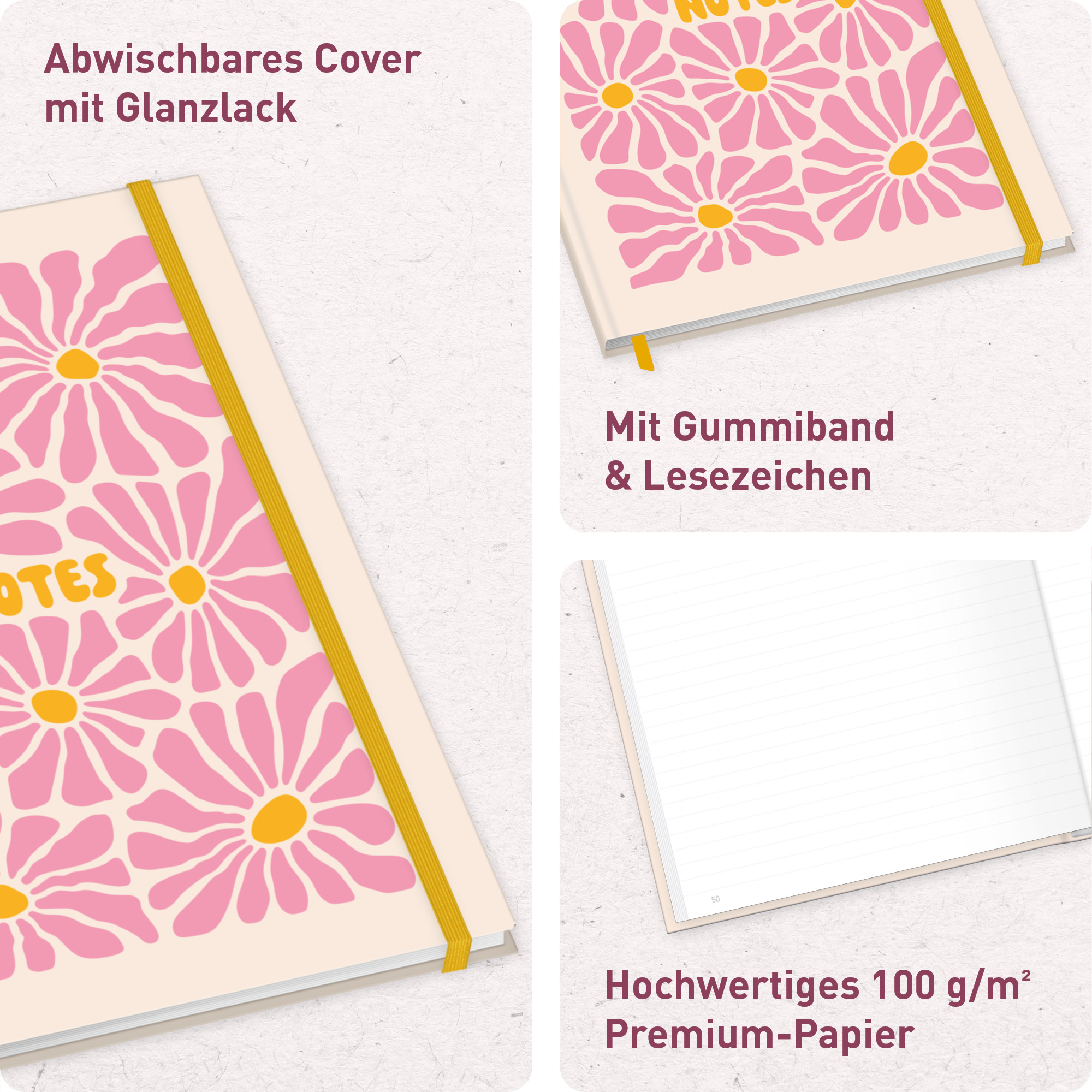 Artikelbild 2 des Artikels “paper&you Notizbuch A4+ liniert [Pink Flowers] “