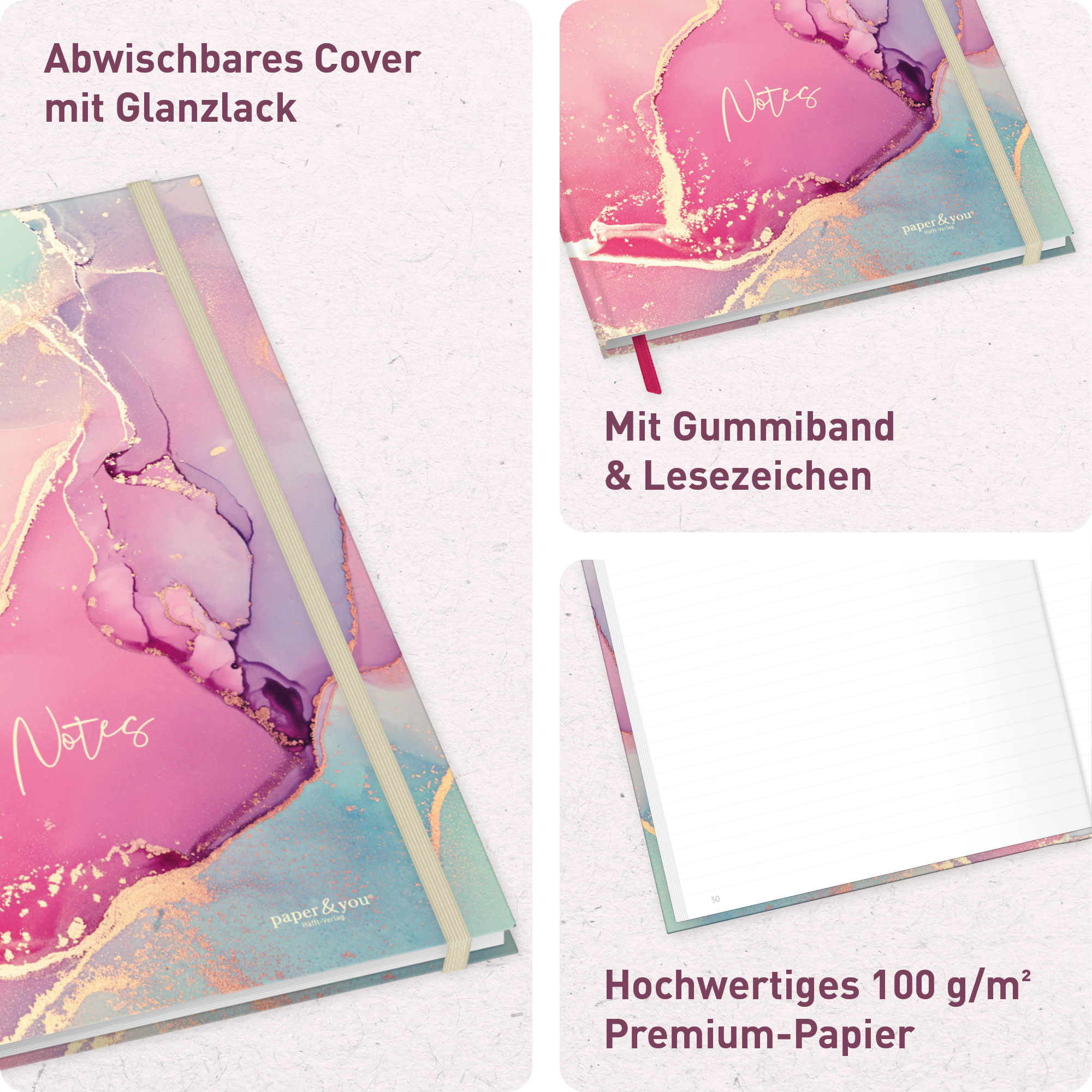 Artikelbild 2 des Artikels “paper&you Notizbuch A4+ liniert [Silky Pink] “