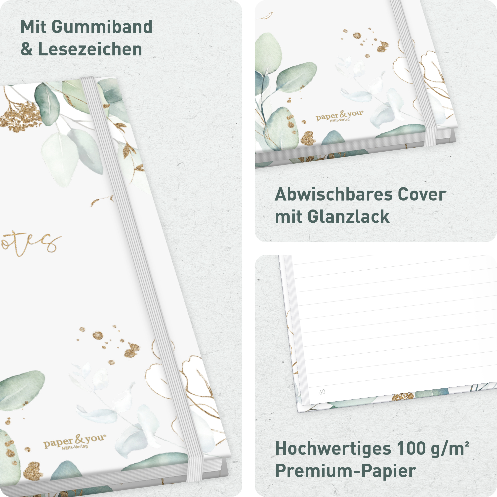 Artikelbild 2 des Artikels “paper&you Notizbuch Classic A5+ liniert [Blattgold] “