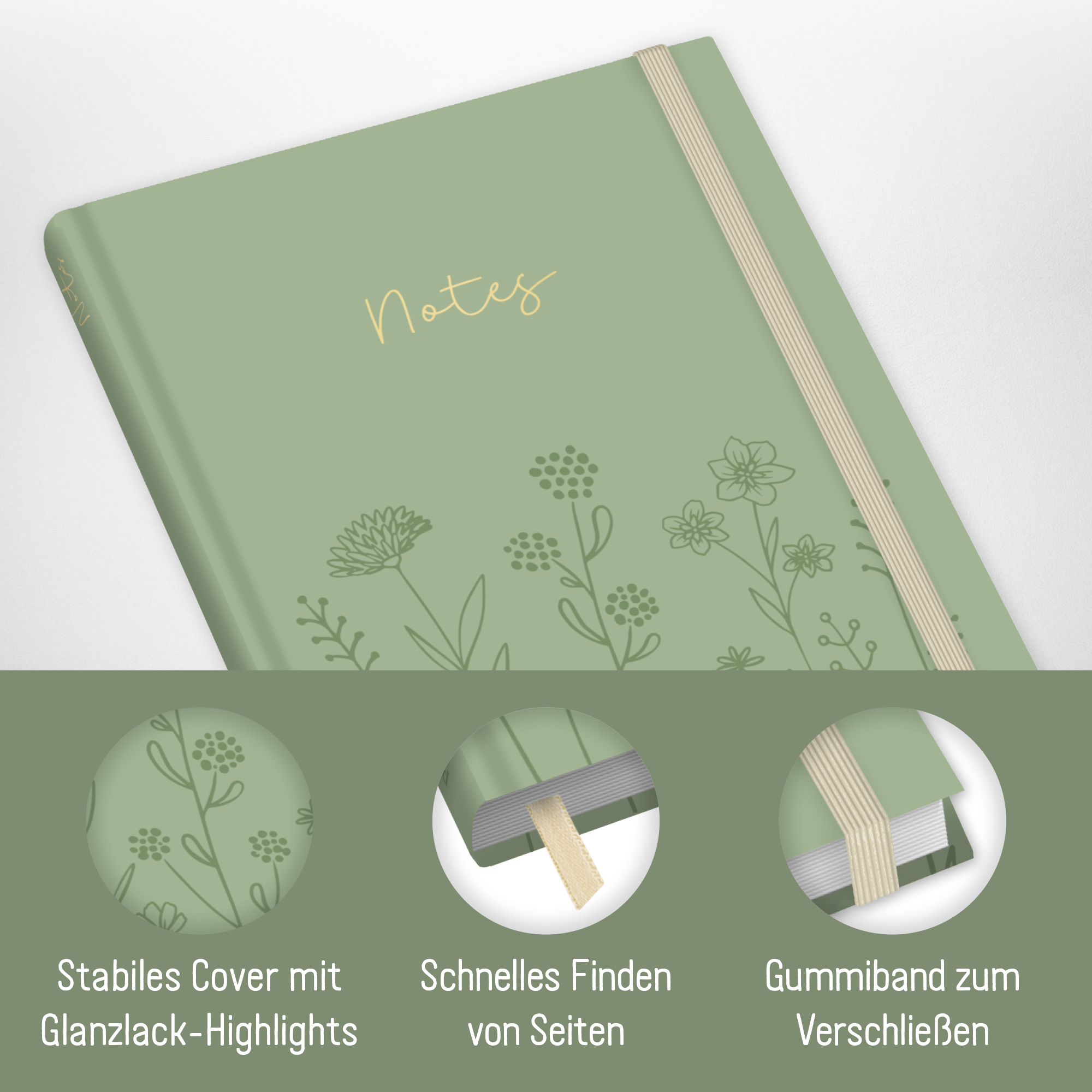 Artikelbild 2 des Artikels “paper&you Notizbuch Classic A5+ liniert [Fine Flowers salbei] “