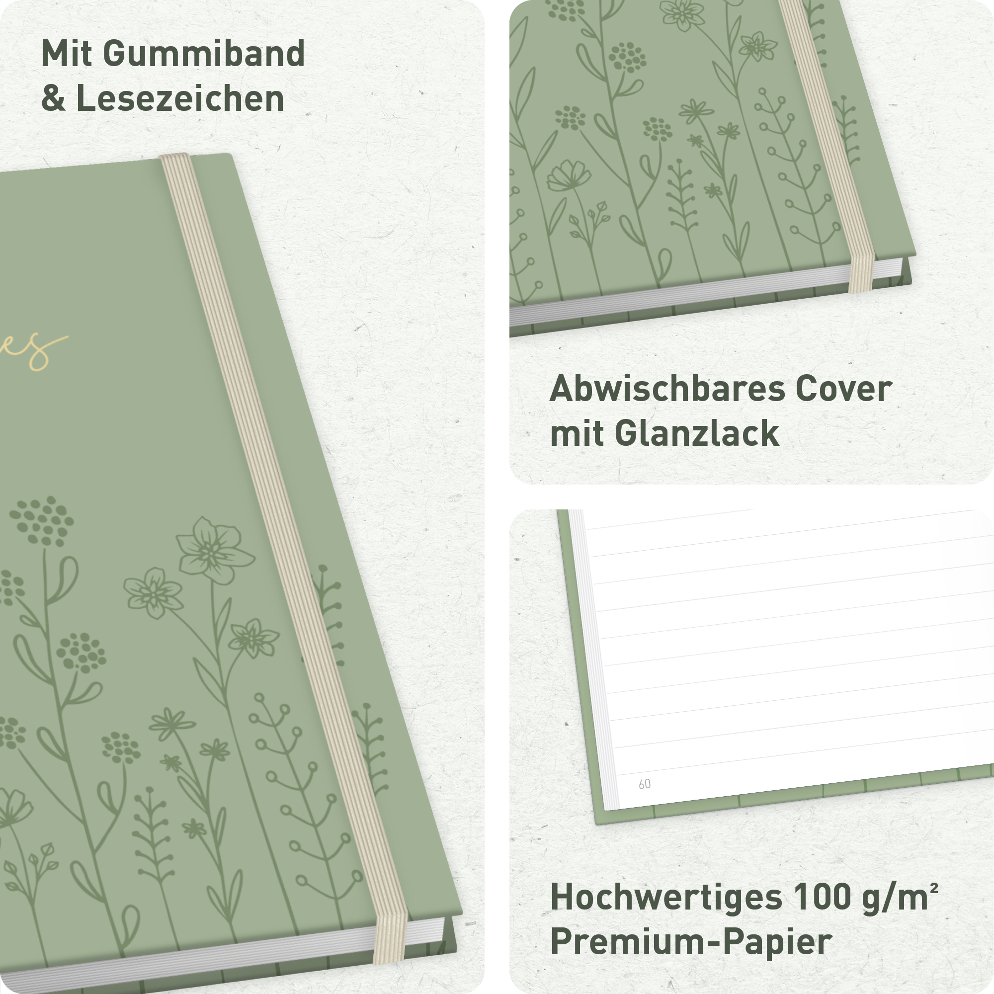 Artikelbild 2 des Artikels “paper&you Notizbuch Classic A5+ liniert [Fine Flowers salbei] “