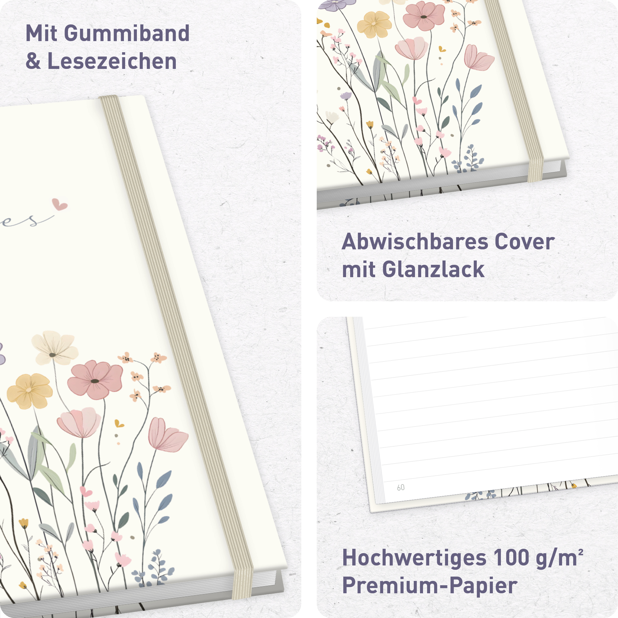 Artikelbild 2 des Artikels “paper&you Notizbuch Classic A5+ liniert [Flower Joy] “