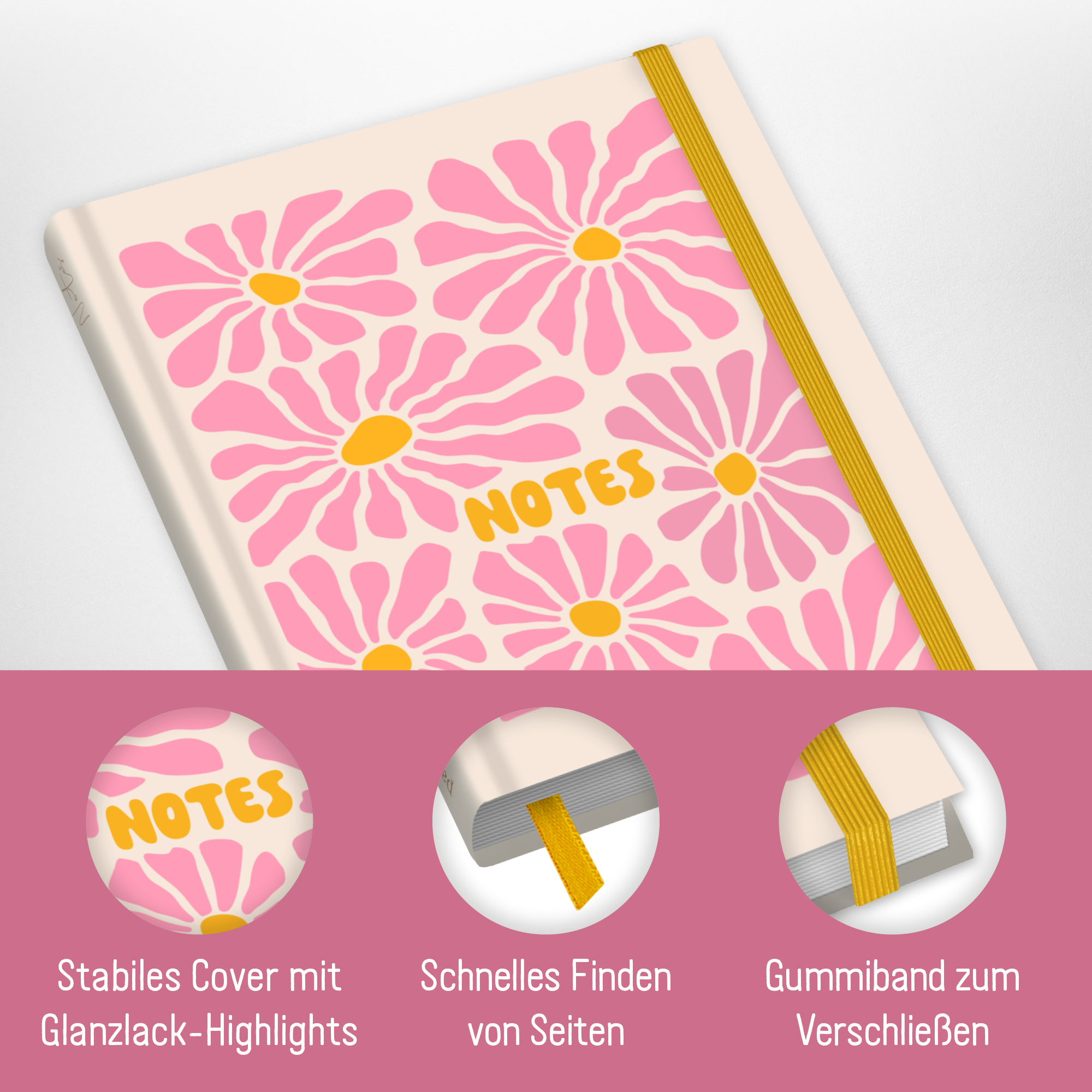 Artikelbild 2 des Artikels “paper&you Notizbuch Classic A5+ liniert [Pink Flowers] “