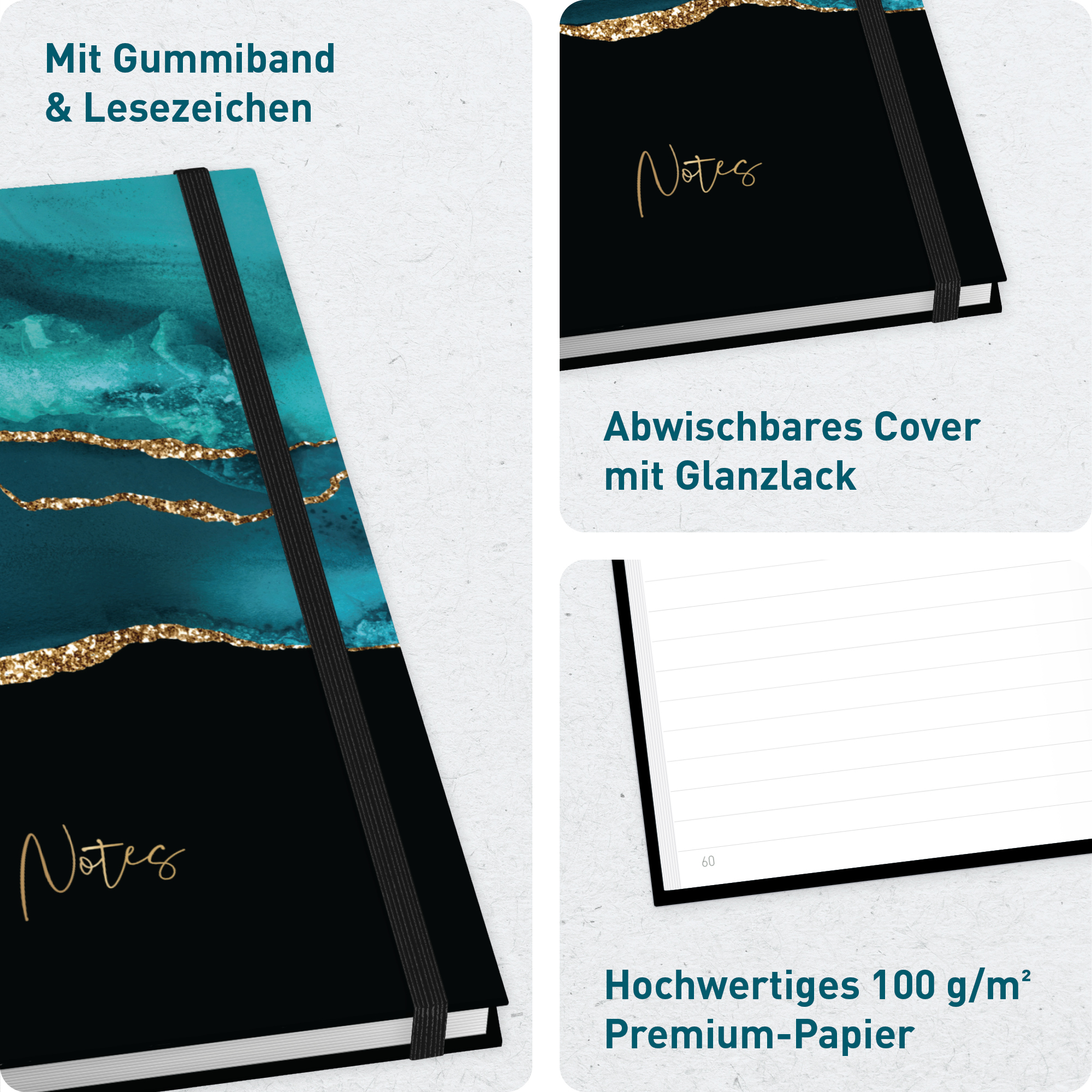 Artikelbild 2 des Artikels “paper&you Notizbuch Classic A5+ liniert [Shiny Teal] “