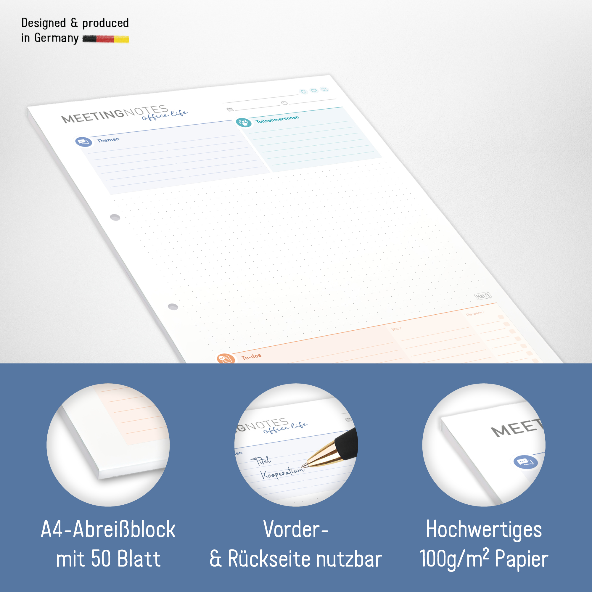 Artikelbild 2 des Artikels “Meeting-Notes Block A4 mit 50 Blatt & Lochung “