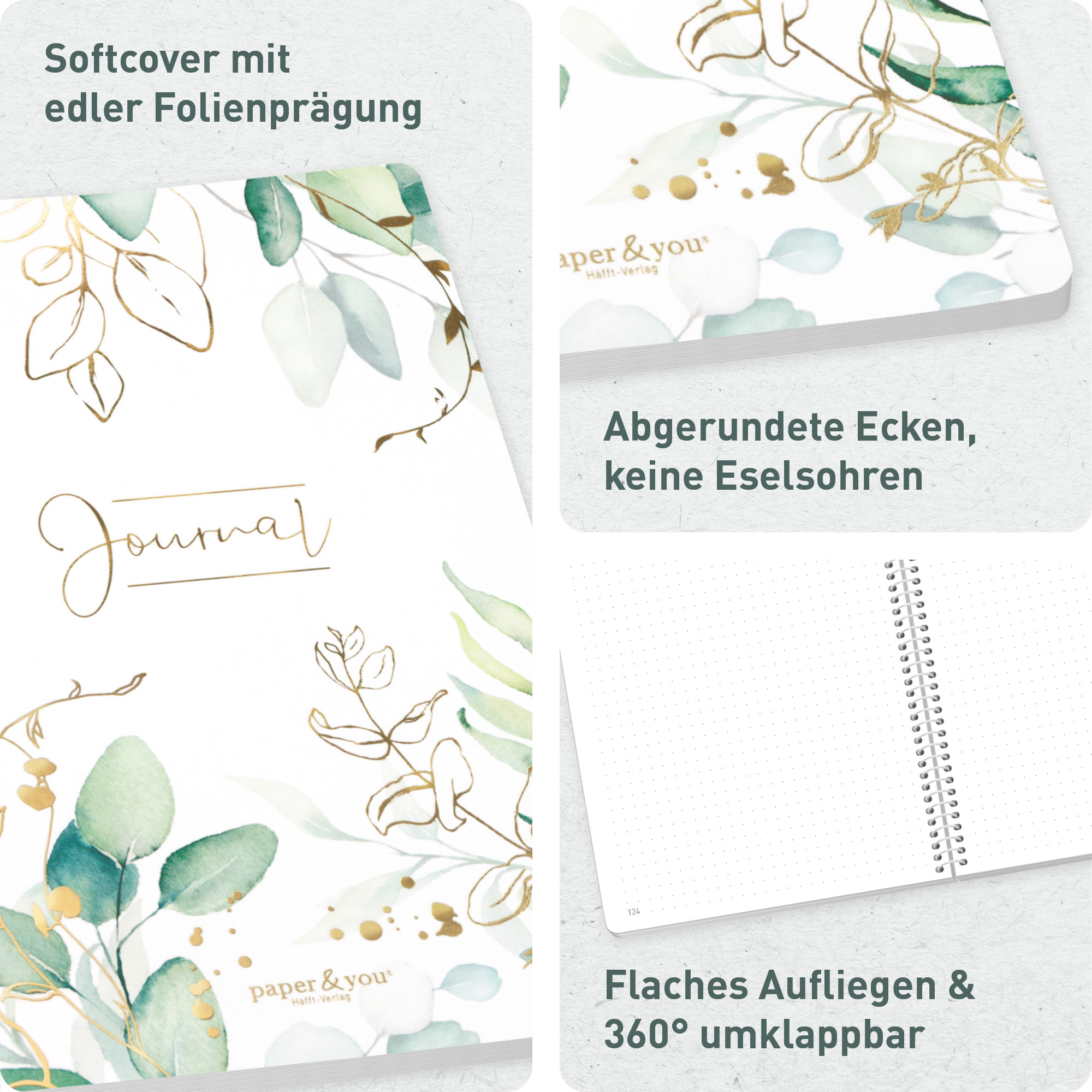 Artikelbild 2 des Artikels “Bullet Journal dotted A5 mit Spiralbindung [Blattgold] “