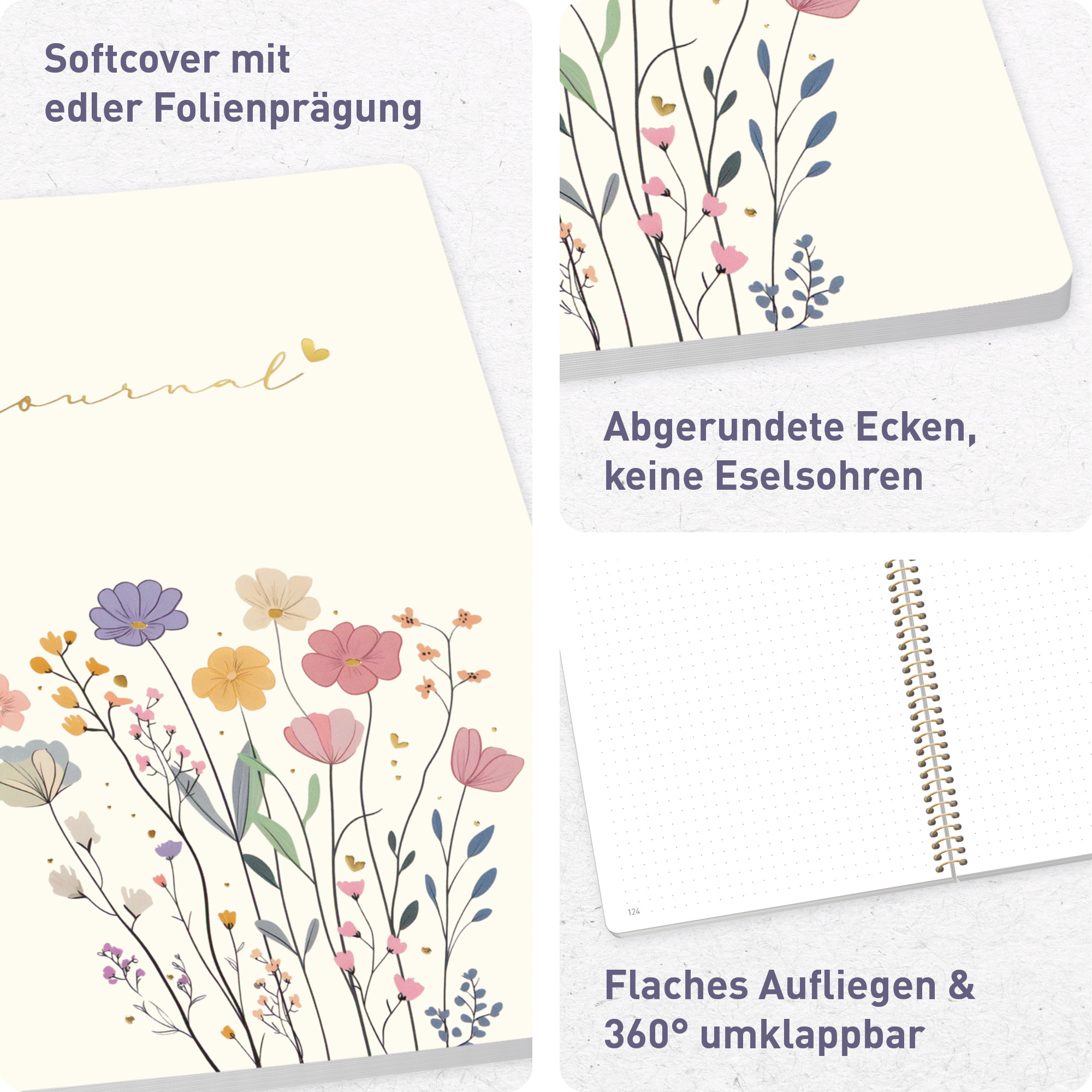 Artikelbild 2 des Artikels “Bullet Journal dotted A5 mit Spiralbindung [Flower Joy] “
