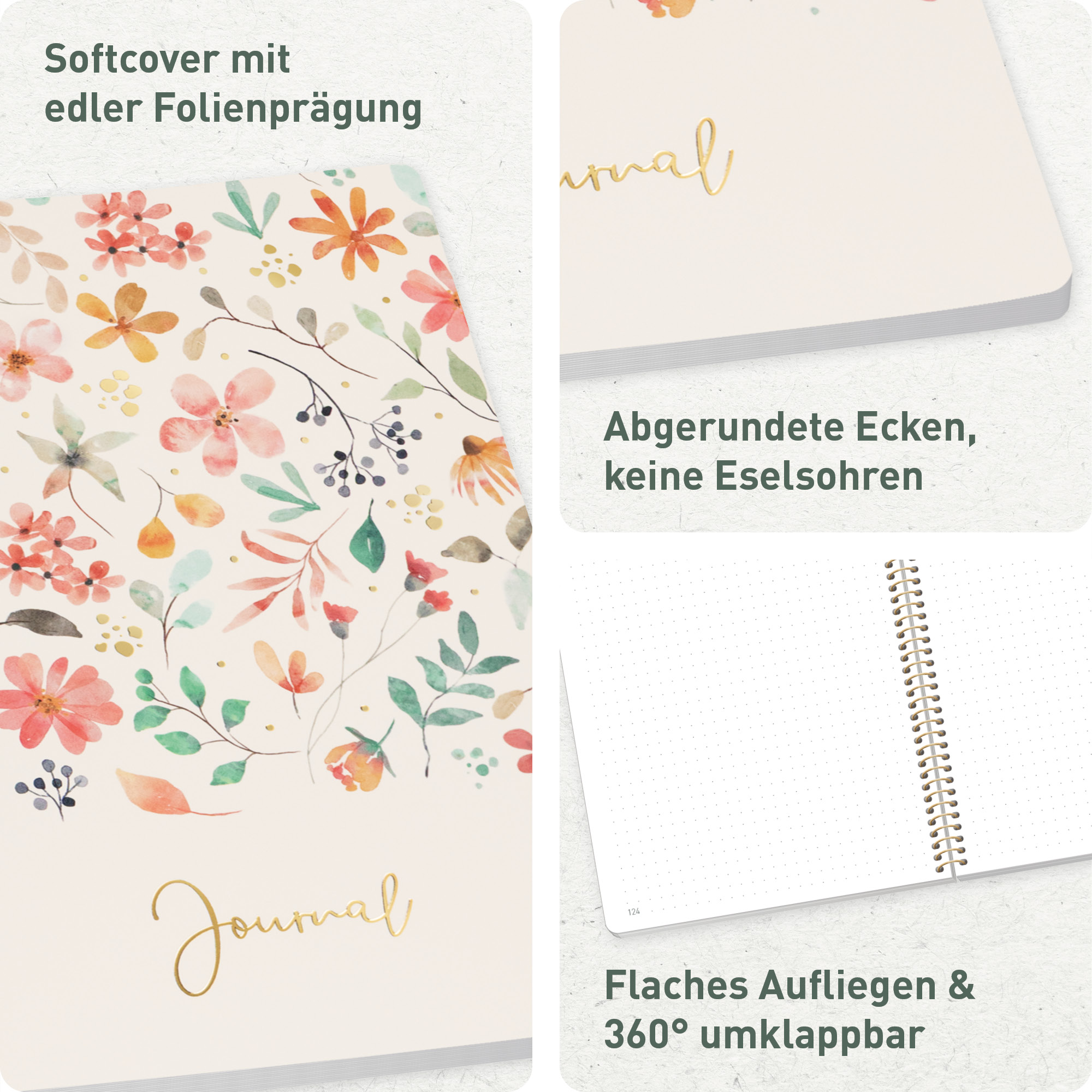 Artikelbild 2 des Artikels “Bullet Journal dotted A5 mit Spiralbindung [Wild Blossoms] “