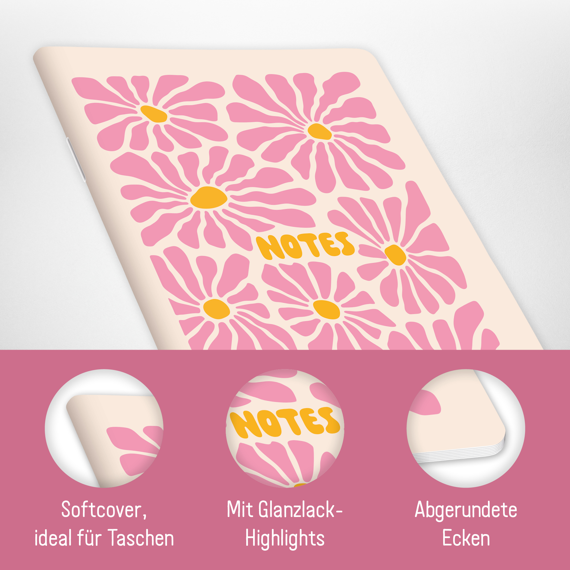 Artikelbild 2 des Artikels “paper&you Notizheft A6+ dotted [Pink Flowers] “