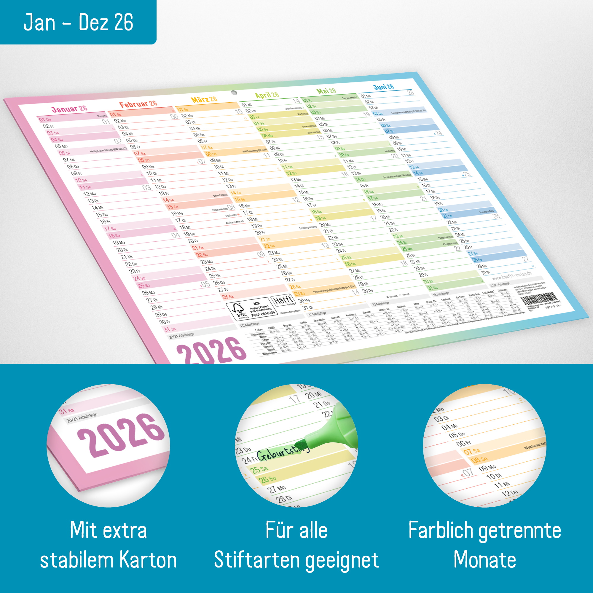 Artikelbild 2 des Artikels “Tafelkalender Premium 2026 A4 [Rainbow] “
