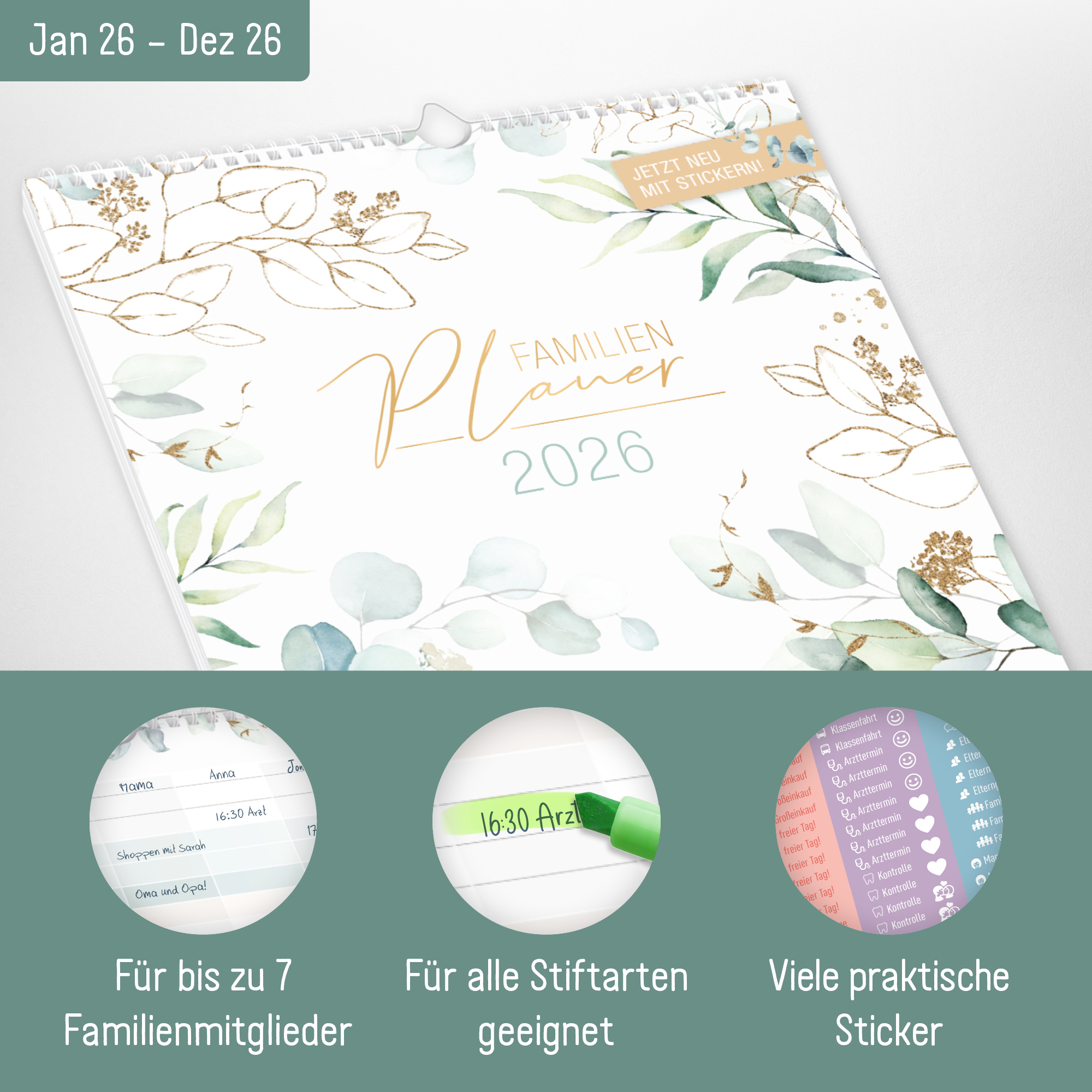 Artikelbild 2 des Artikels “Familienplaner XXL 2026 Wandkalender [Blattgold] “