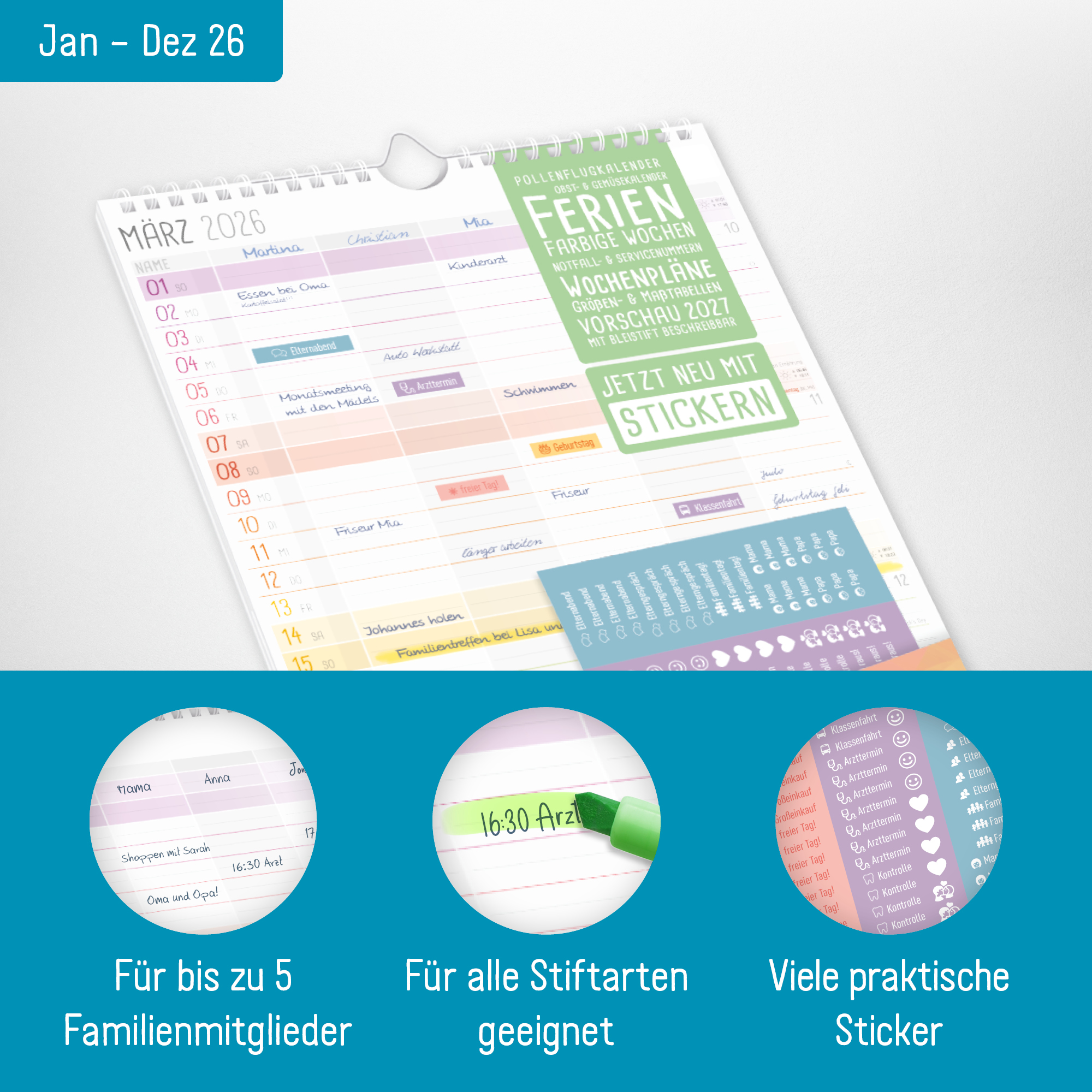 Artikelbild 2 des Artikels “Familienplaner 2026 Wandkalender 5-spaltig [Rainbow] “