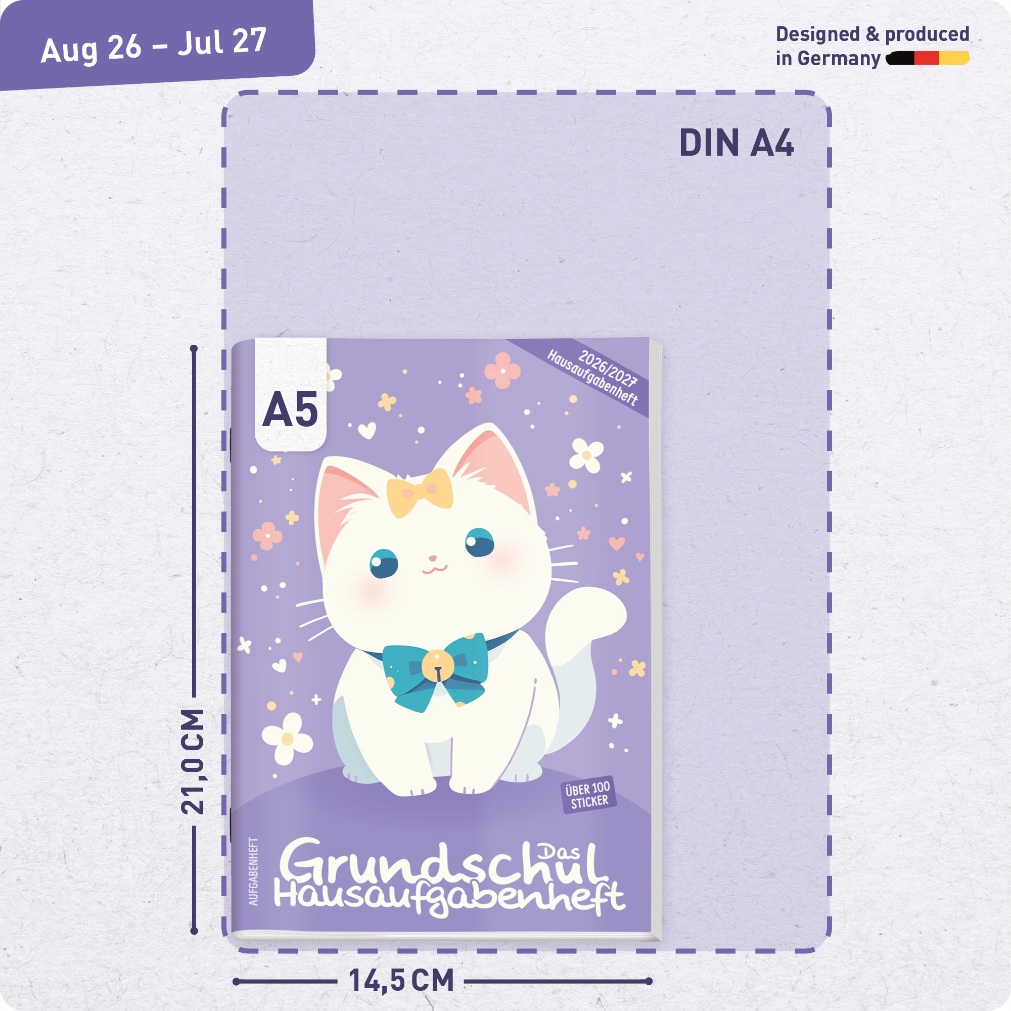 Artikelbild 3 des Artikels “Hausaufgabenheft Grundschule 2026/2027 A5 mit Datum [Cute Cat] “