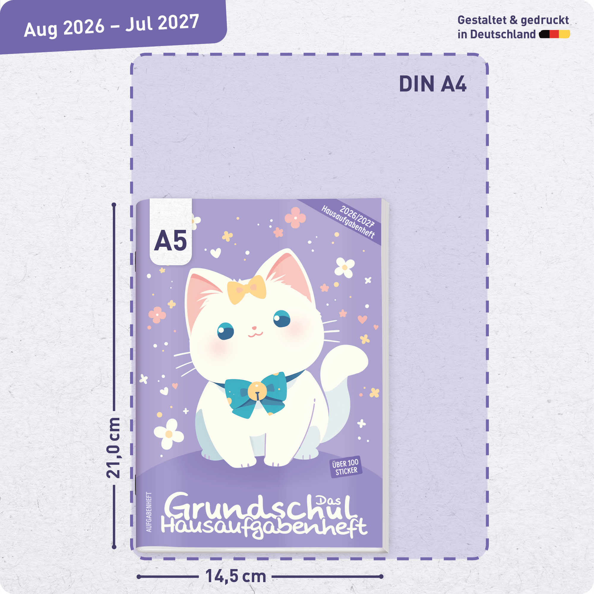 Artikelbild 3 des Artikels “Hausaufgabenheft Grundschule 2026/2027 A5 mit Datum [Cute Cat] “