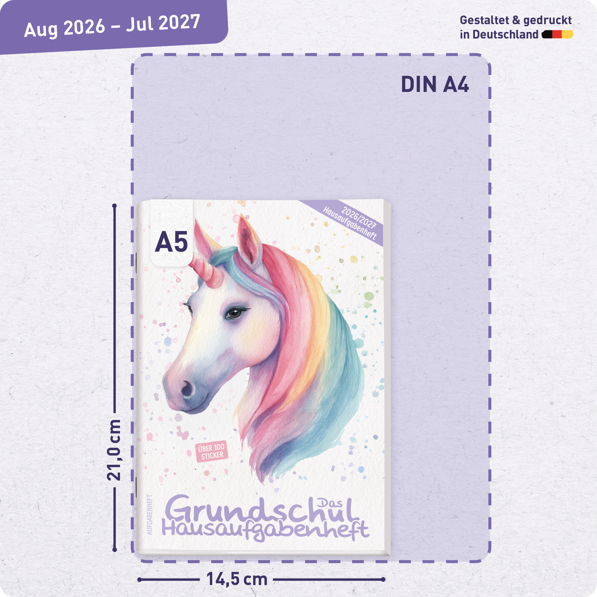 Artikelbild 3 des Artikels “Hausaufgabenheft Grundschule 2026/2027 A5 mit Datum [Einhorn] “