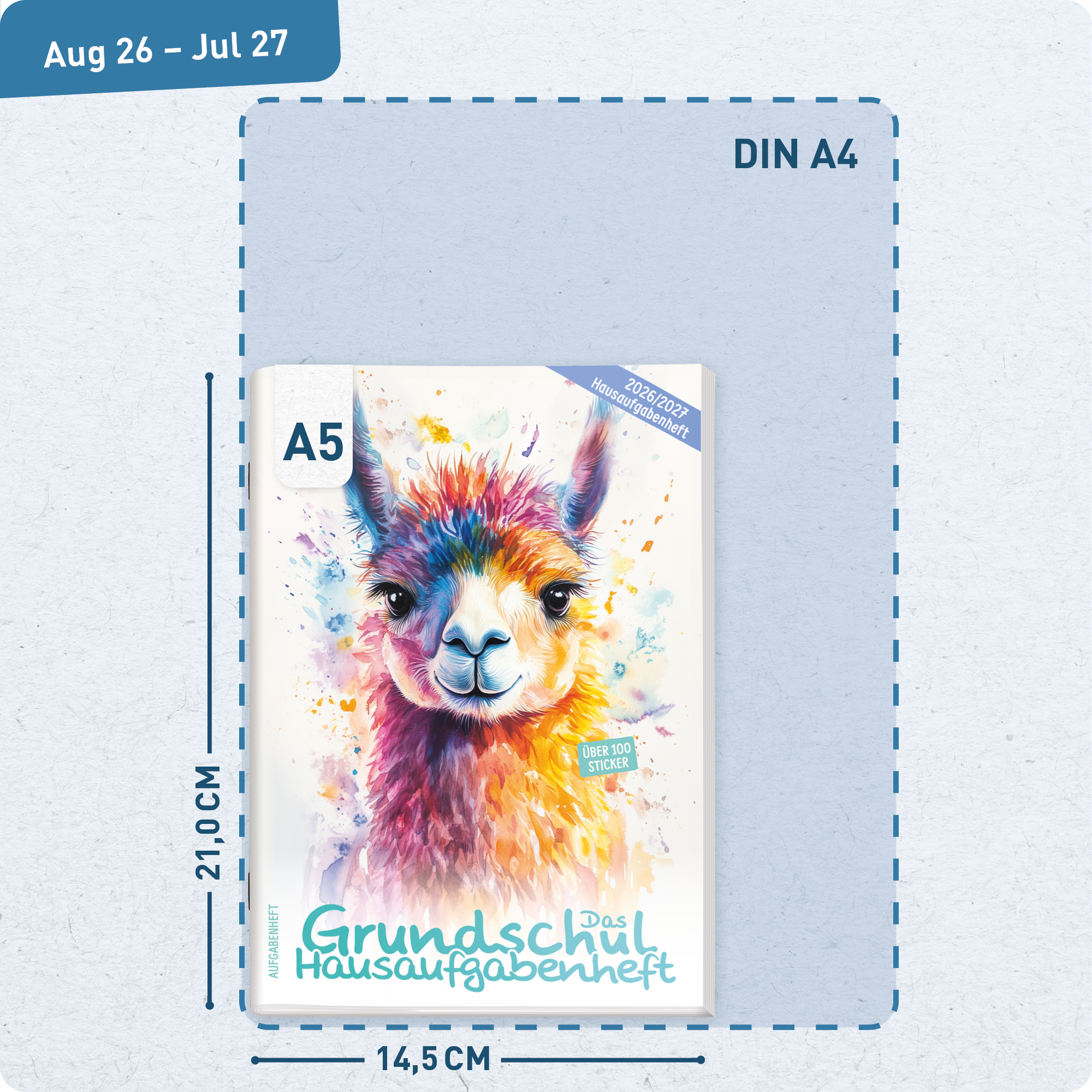 Artikelbild 3 des Artikels “Hausaufgabenheft Grundschule 2026/2027 A5 mit Datum [Lama] “