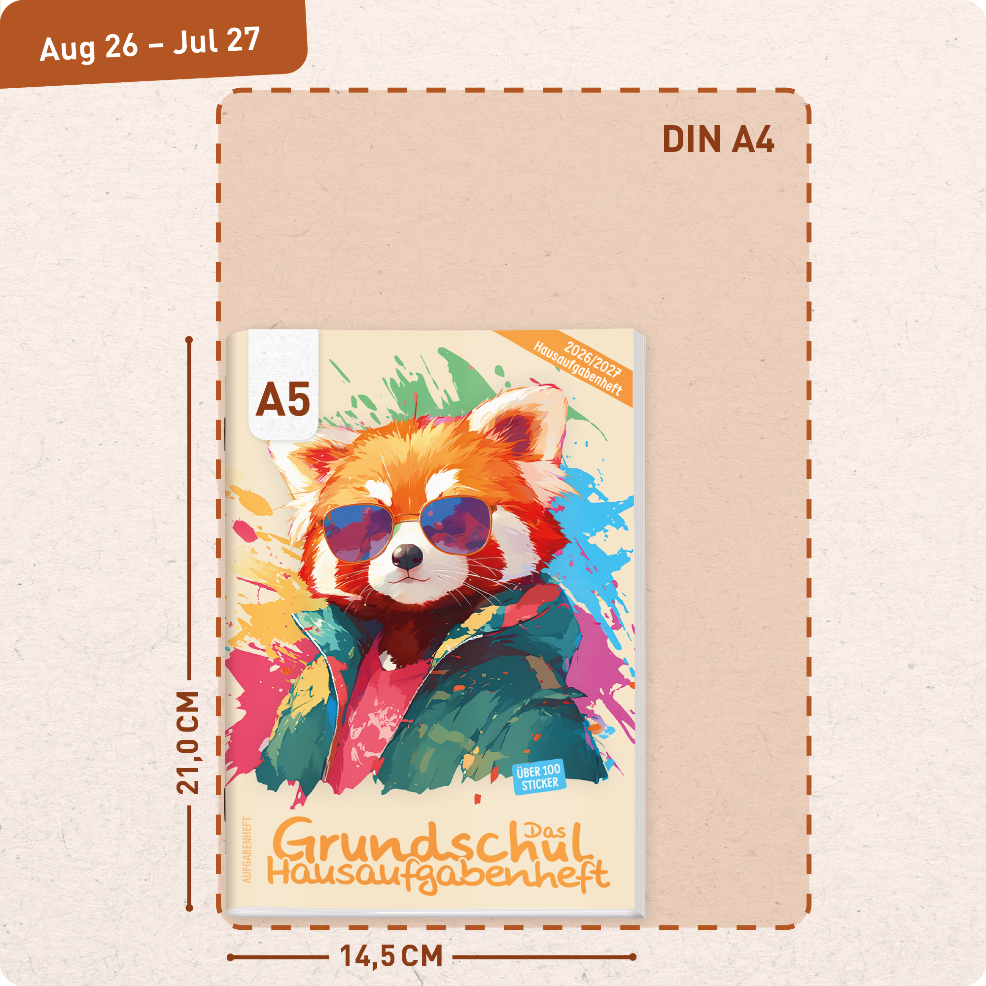 Artikelbild 3 des Artikels “Hausaufgabenheft Grundschule 2026/2027 A5 mit Datum [Cool Panda] “